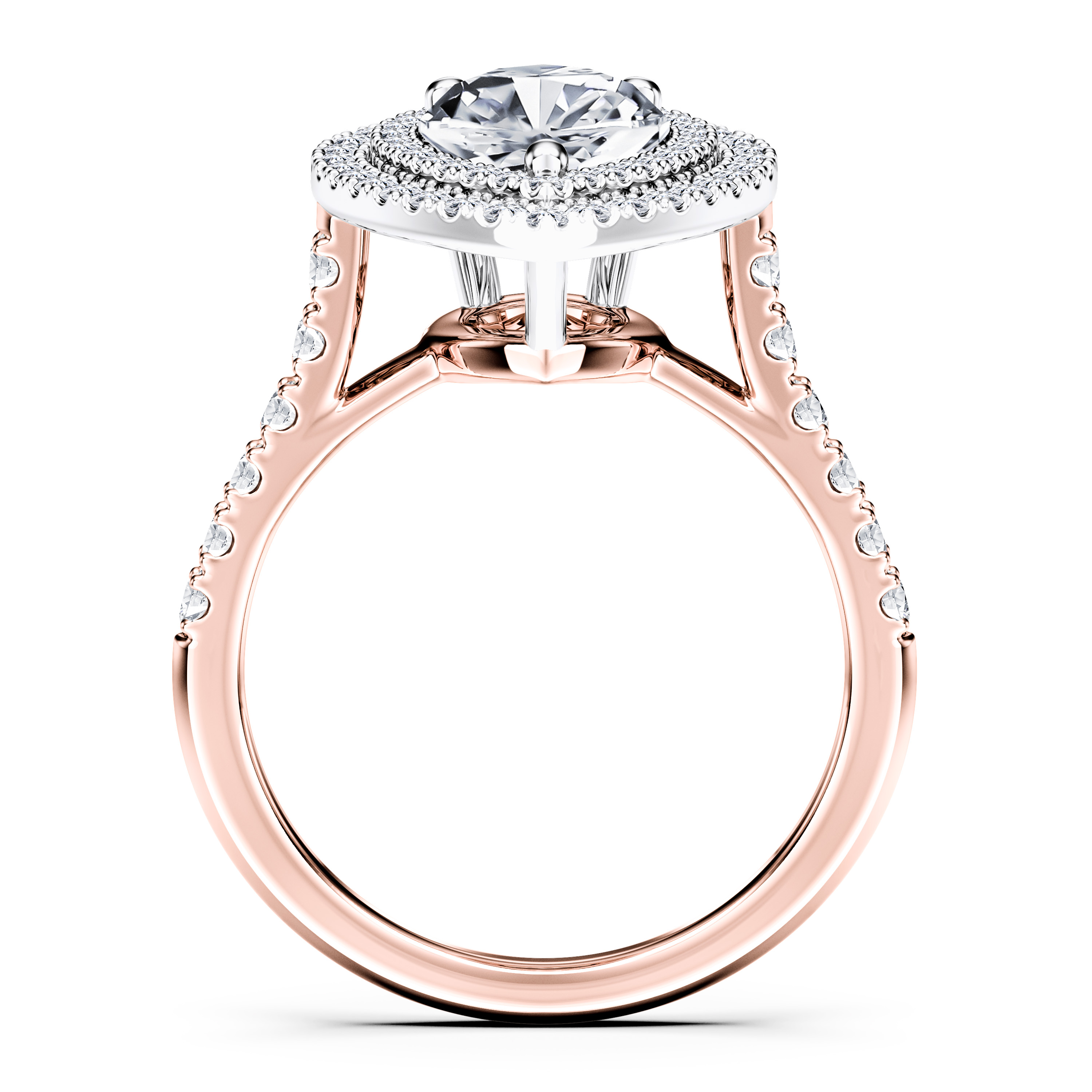 Celestial Halo Diamond Engagement Ring in 18ct Rose Gold with Pear Centre Stone Alternate shot 4