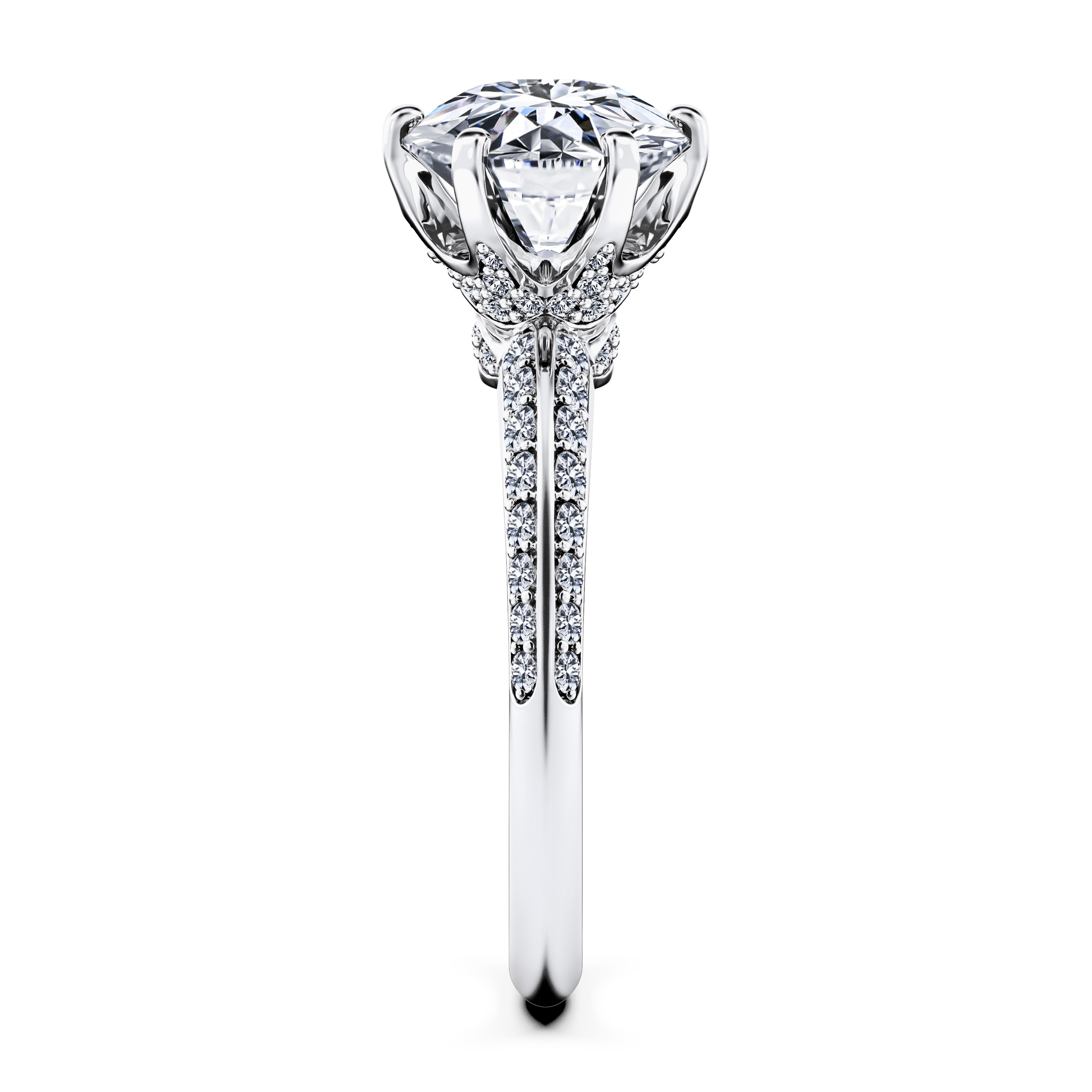 The Moon Ocean Side Stones Diamond Engagement Ring in Platinum with Round Centre Stone Alternate shot 3