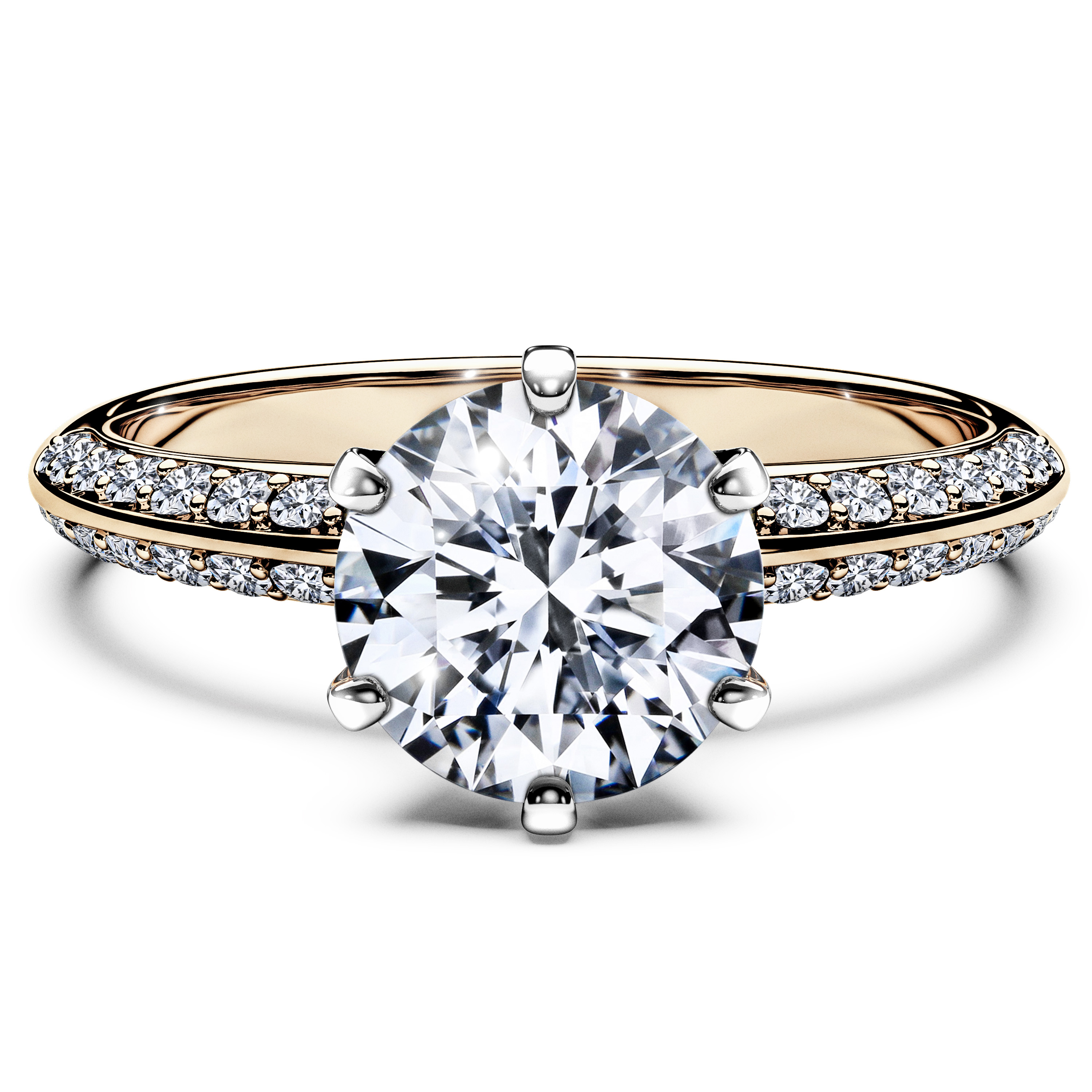 The Moon Ocean Side Stones Diamond Engagement Ring in 18ct Yellow Gold with Round Centre Stone Alternate shot 2