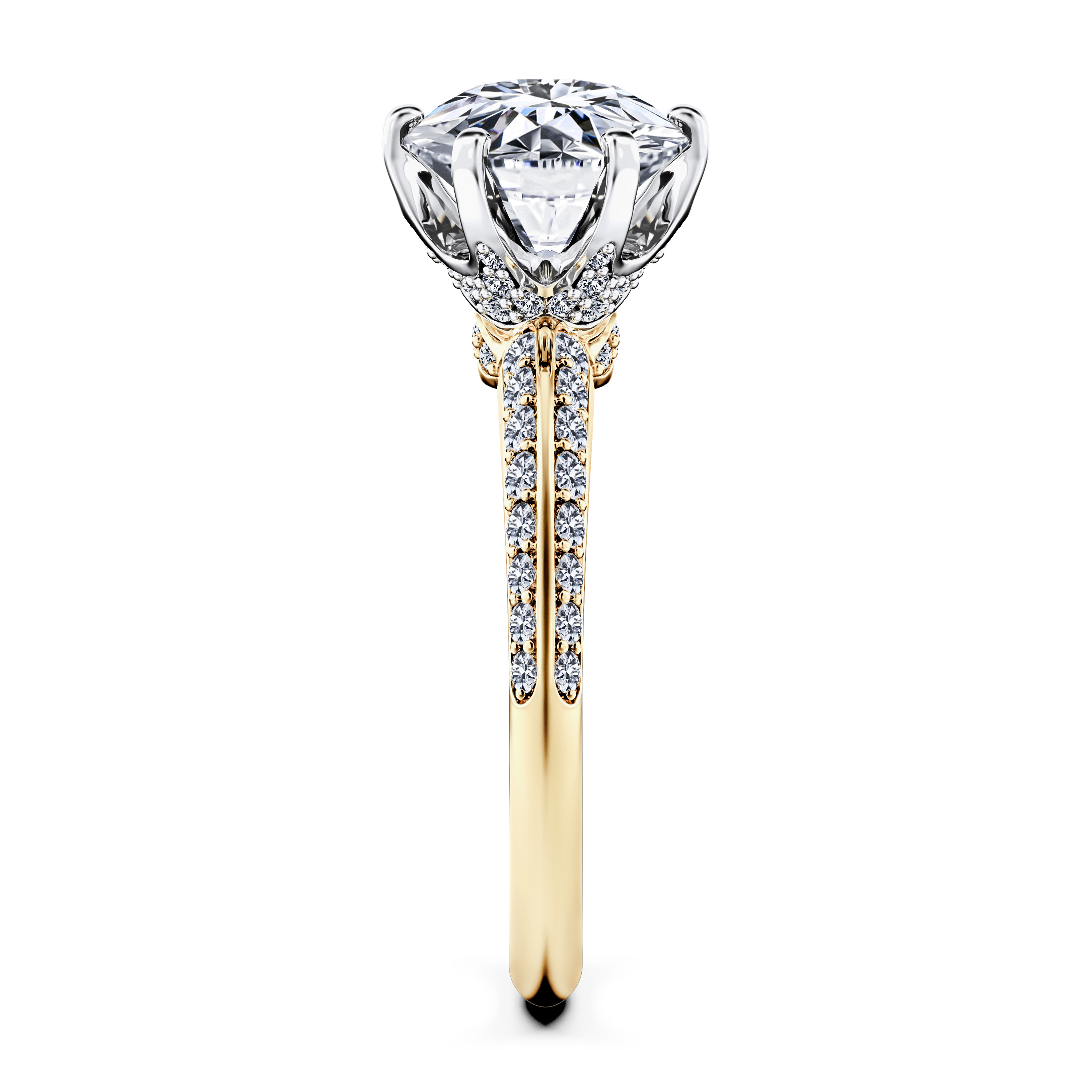 The Moon Ocean Side Stones Diamond Engagement Ring in 18ct Yellow Gold with Round Centre Stone Alternate shot 3