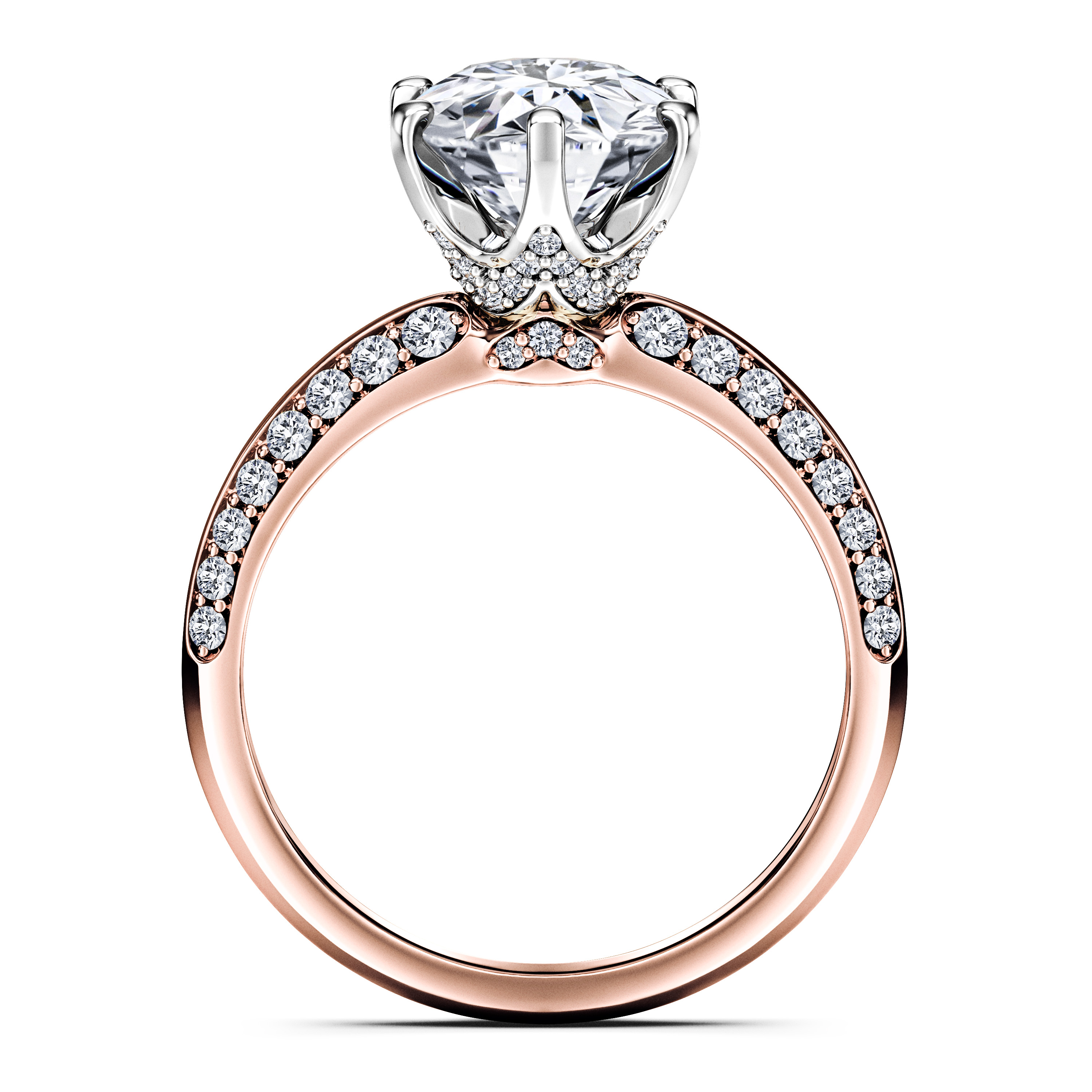 The Moon Ocean Side Stones Diamond Engagement Ring in 18ct Rose Gold with Round Centre Stone Alternate shot 4