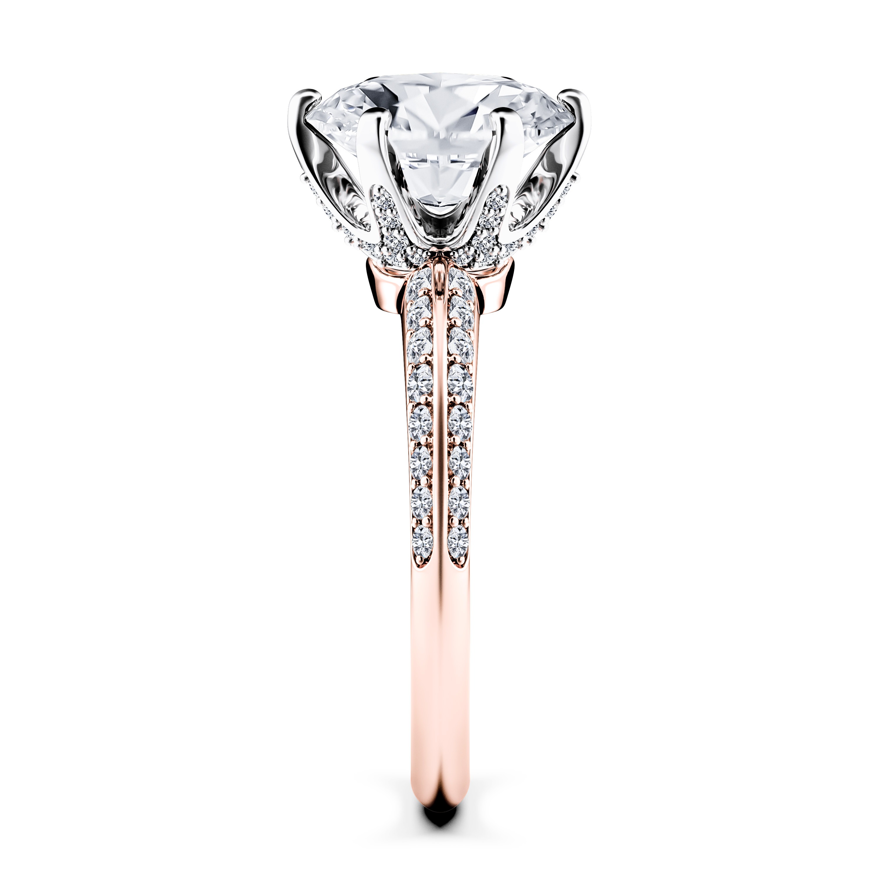 The Moon Ocean Side Stones Diamond Engagement Ring in 18ct Rose Gold with Oval Centre Stone Alternate shot 3