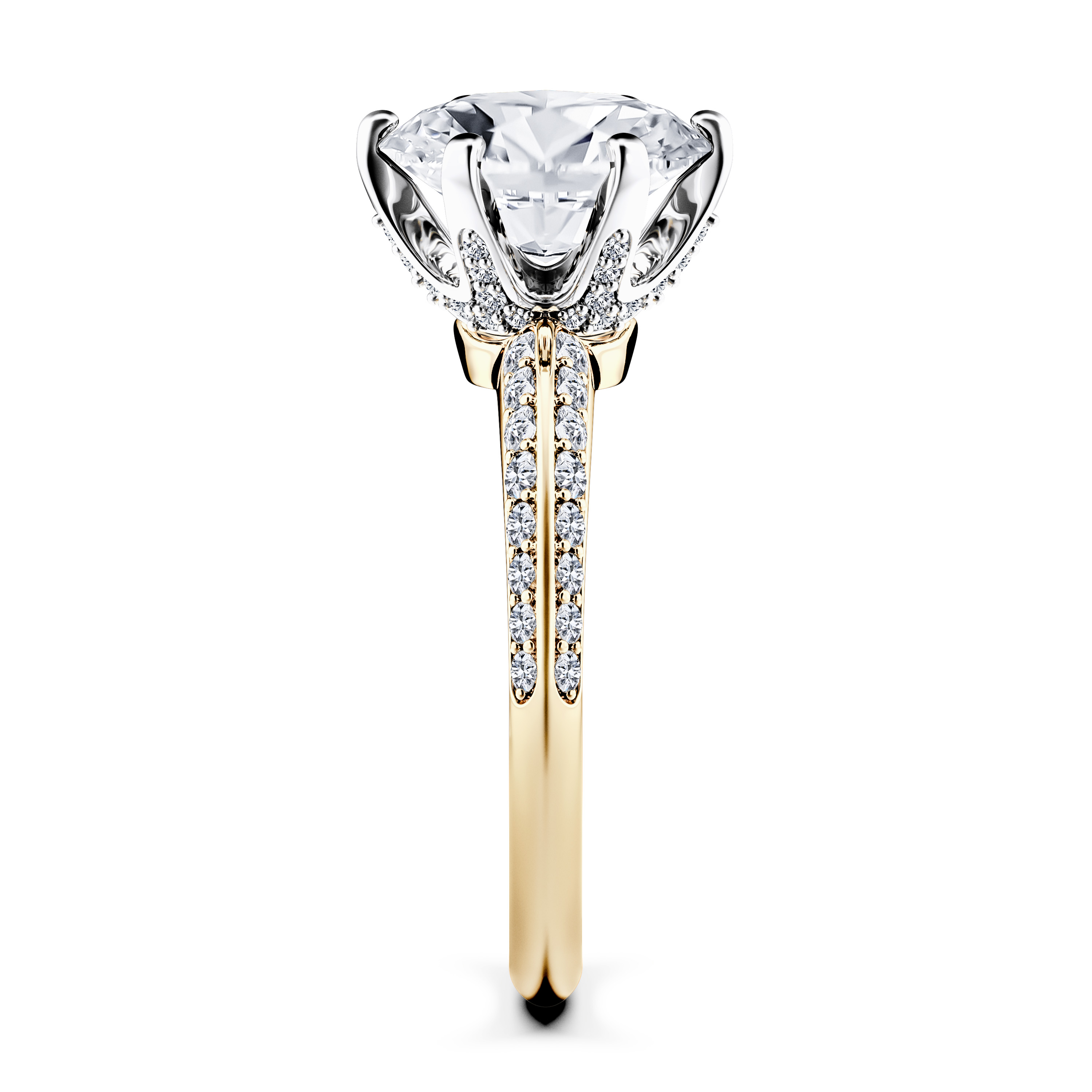 The Moon Ocean Side Stones Diamond Engagement Ring in 18ct Yellow Gold with Oval Centre Stone Alternate shot 3