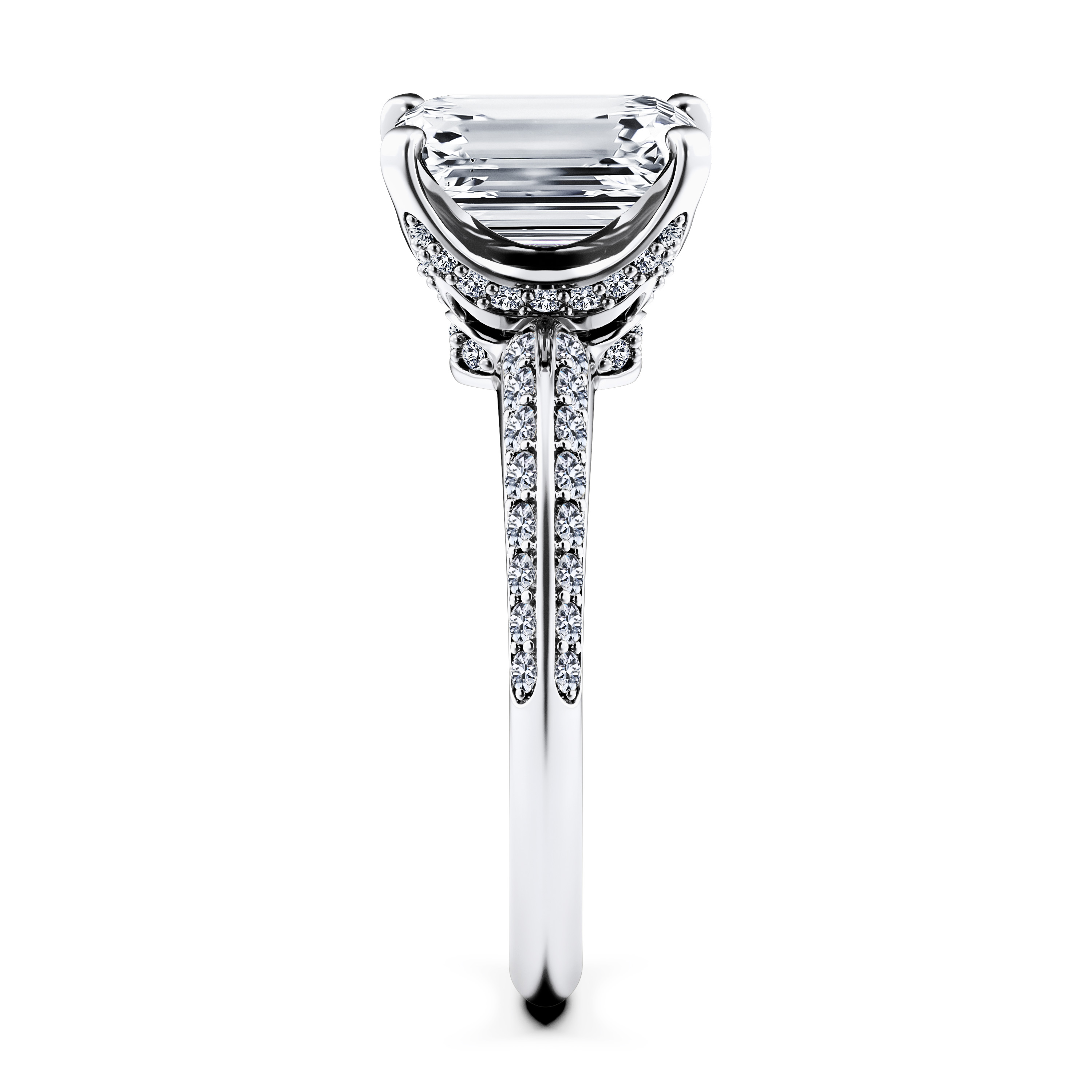 The Moon Ocean Side Stones Diamond Engagement Ring in 18ct White Gold with Emerald Centre Stone Alternate shot 3