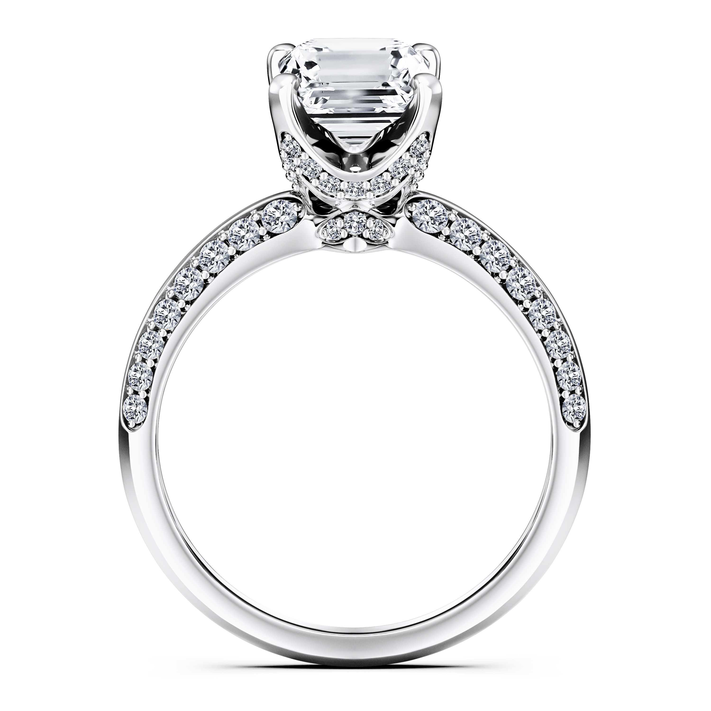 The Moon Ocean Side Stones Diamond Engagement Ring in 18ct White Gold with Emerald Centre Stone Alternate shot 4