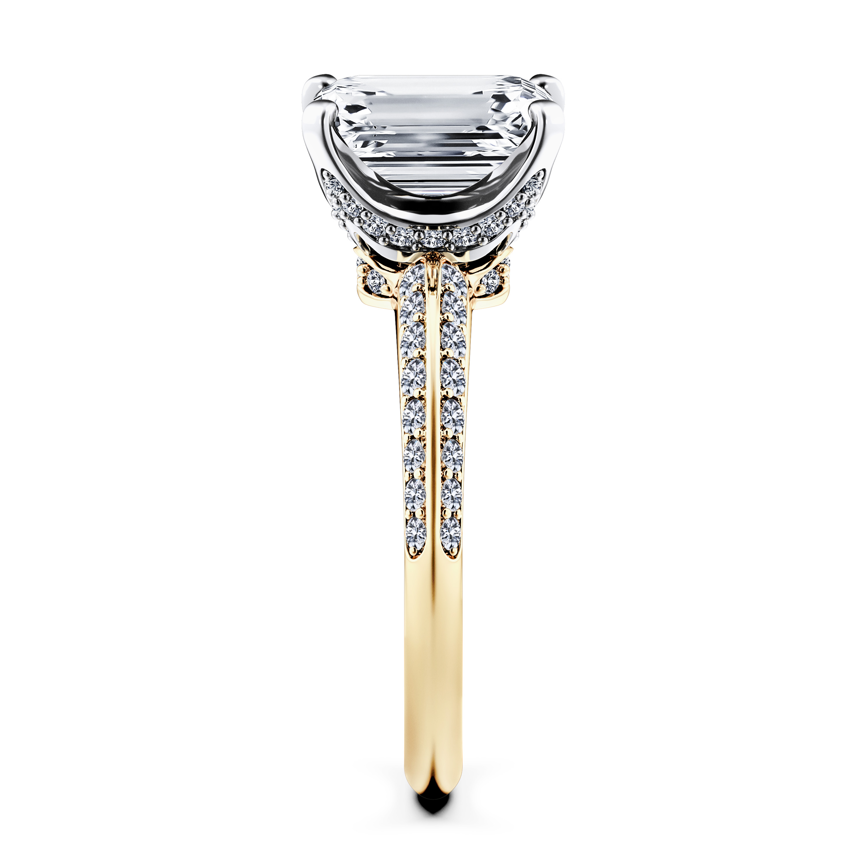 The Moon Ocean Side Stones Diamond Engagement Ring in 18ct Yellow Gold with Emerald Centre Stone Alternate shot 3