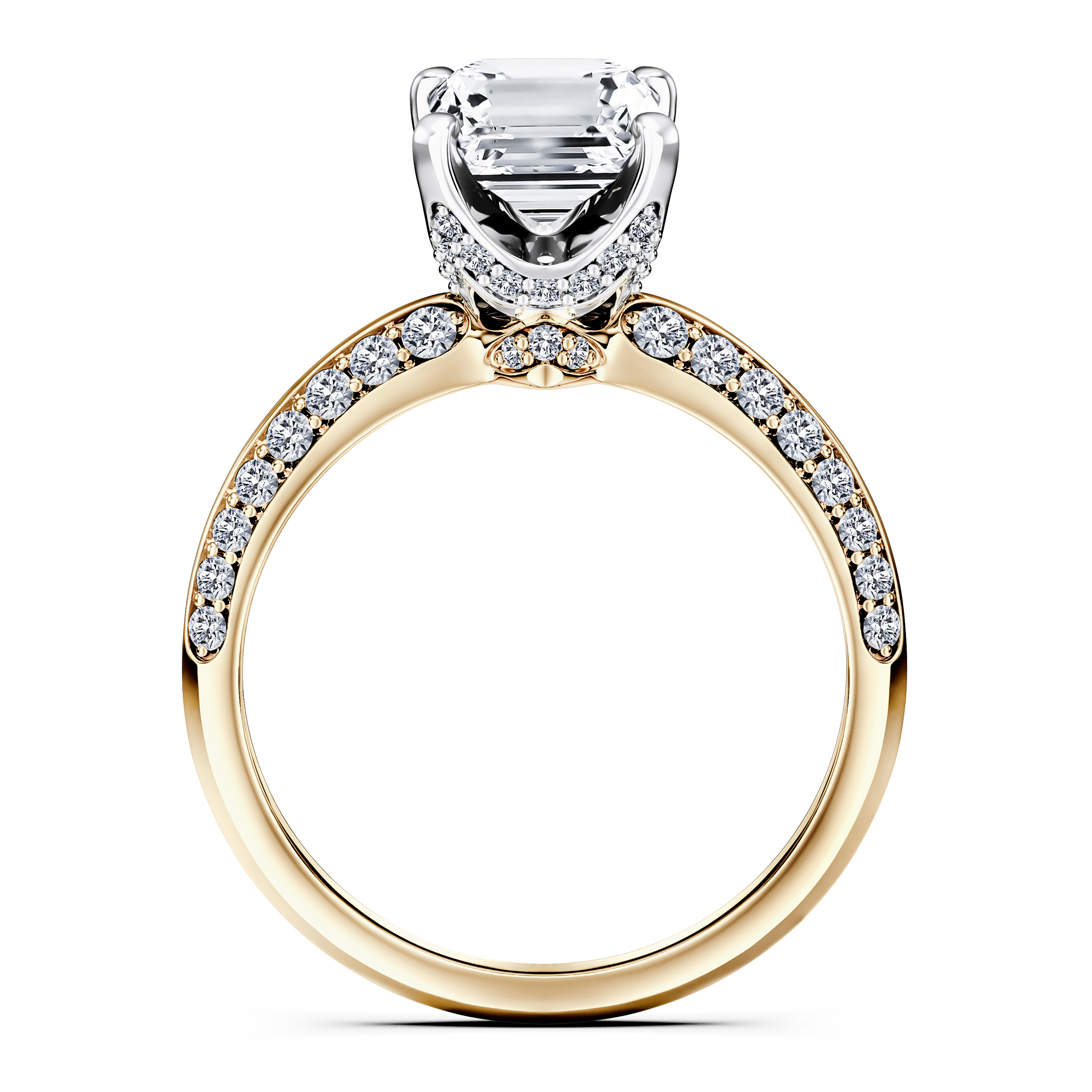 The Moon Ocean Side Stones Diamond Engagement Ring in 18ct Yellow Gold with Emerald Centre Stone Alternate shot 4