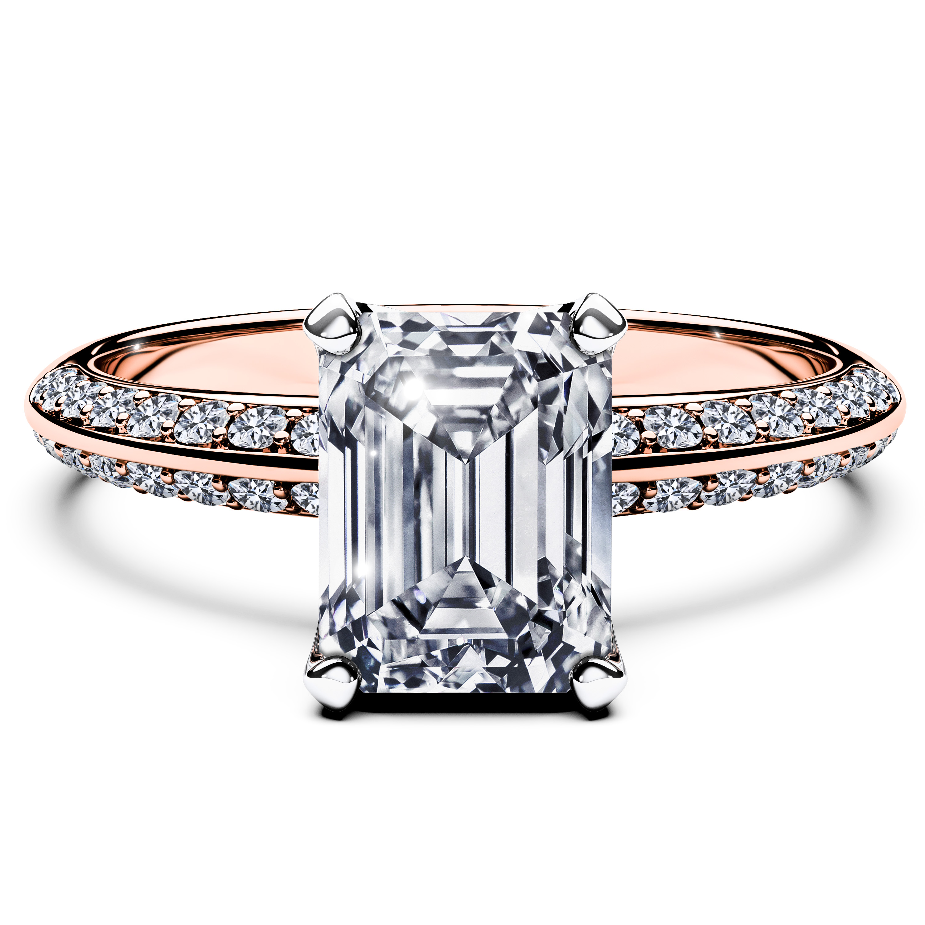 Side Stones, 18ct Rose Gold Diamond Engagement Ring The Moon Ocean Crown Ring Emerald