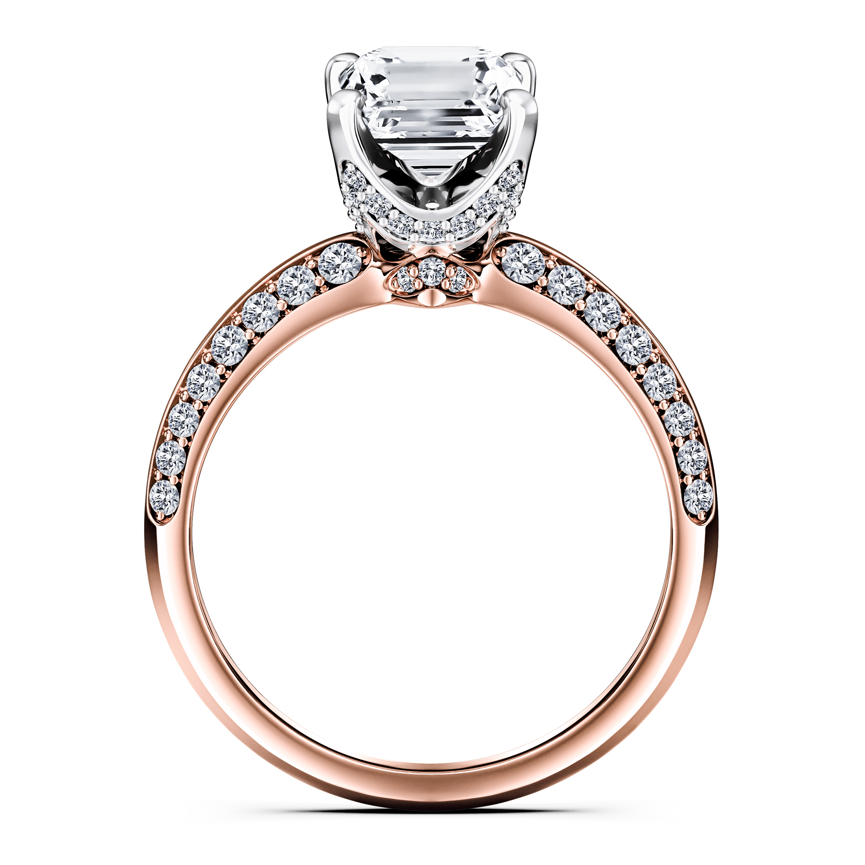 The Moon Ocean Side Stones Diamond Engagement Ring in 18ct Rose Gold with Emerald Centre Stone Alternate shot 4
