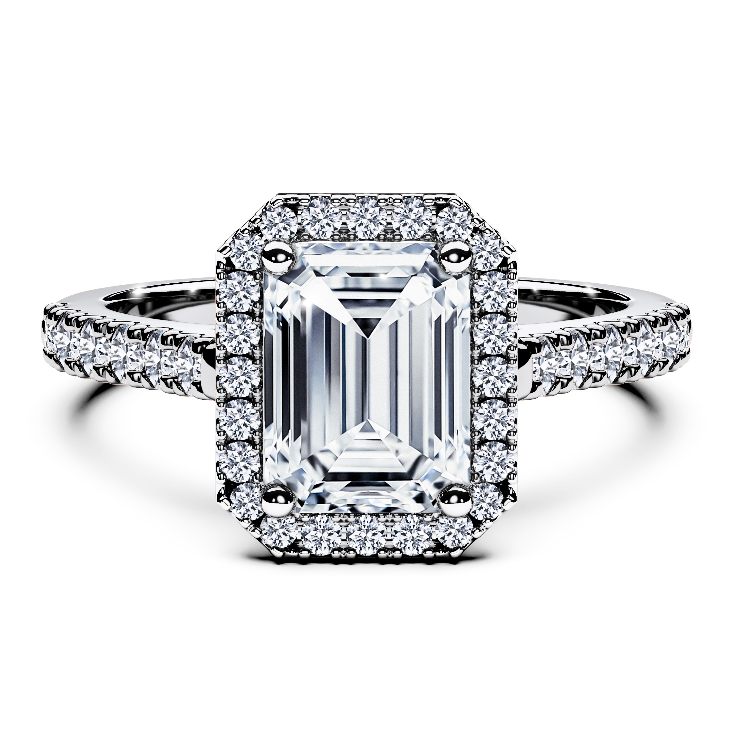 Halo, 18ct White Gold Diamond Engagement Ring Celestial Halo Ring Emerald