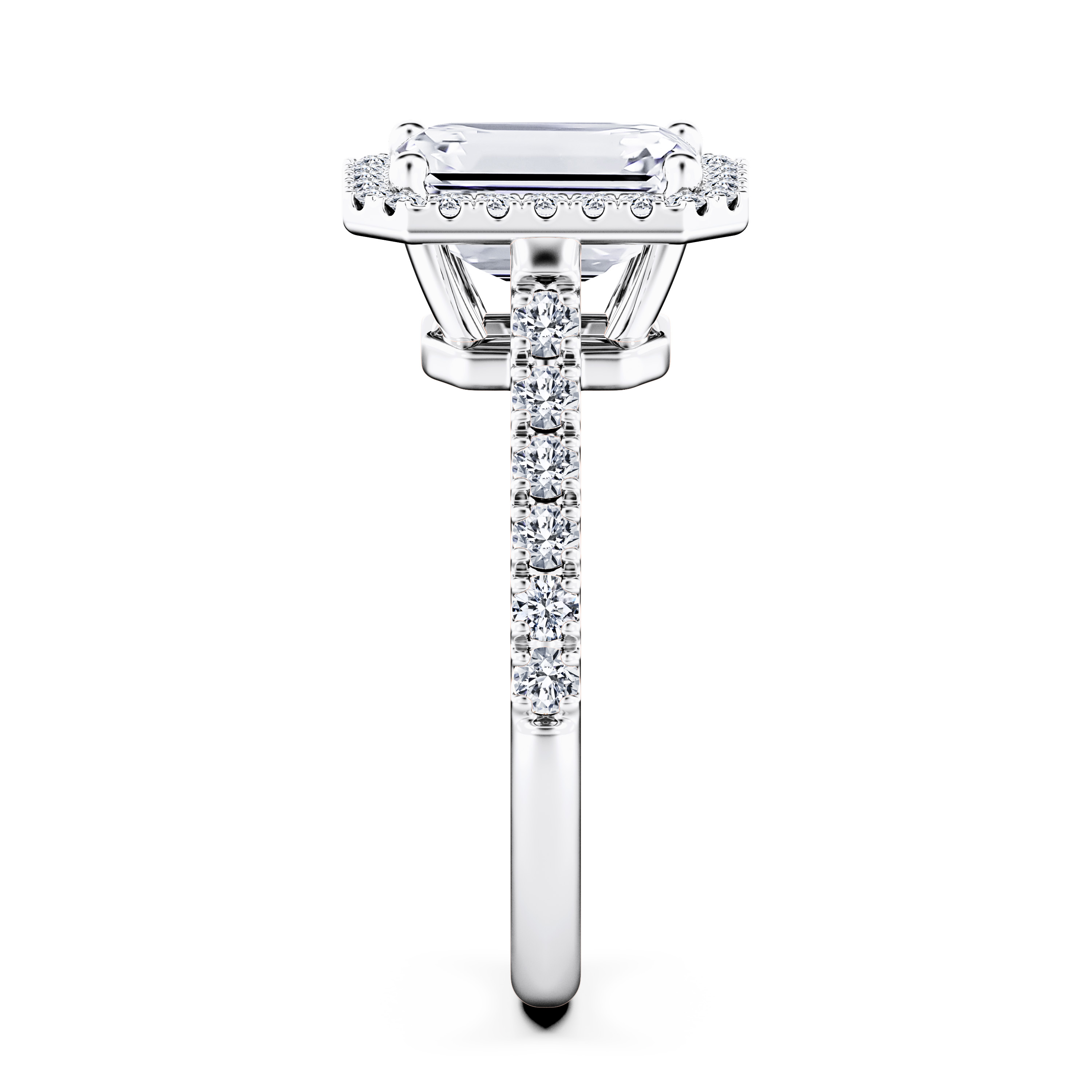 Celestial Halo Diamond Engagement Ring in 18ct White Gold with Emerald Centre Stone Alternate shot 3