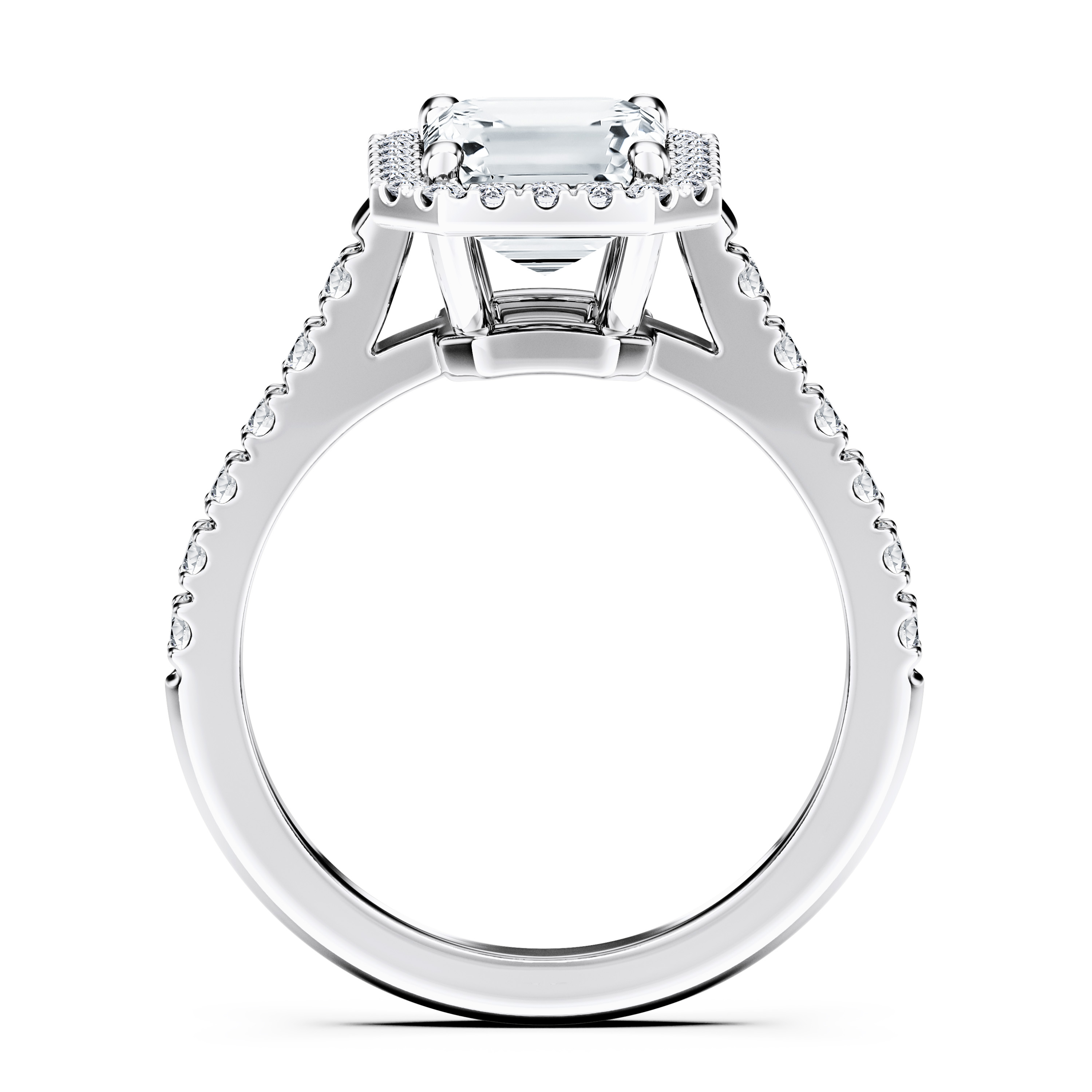 Celestial Halo Diamond Engagement Ring in 18ct White Gold with Emerald Centre Stone Alternate shot 4