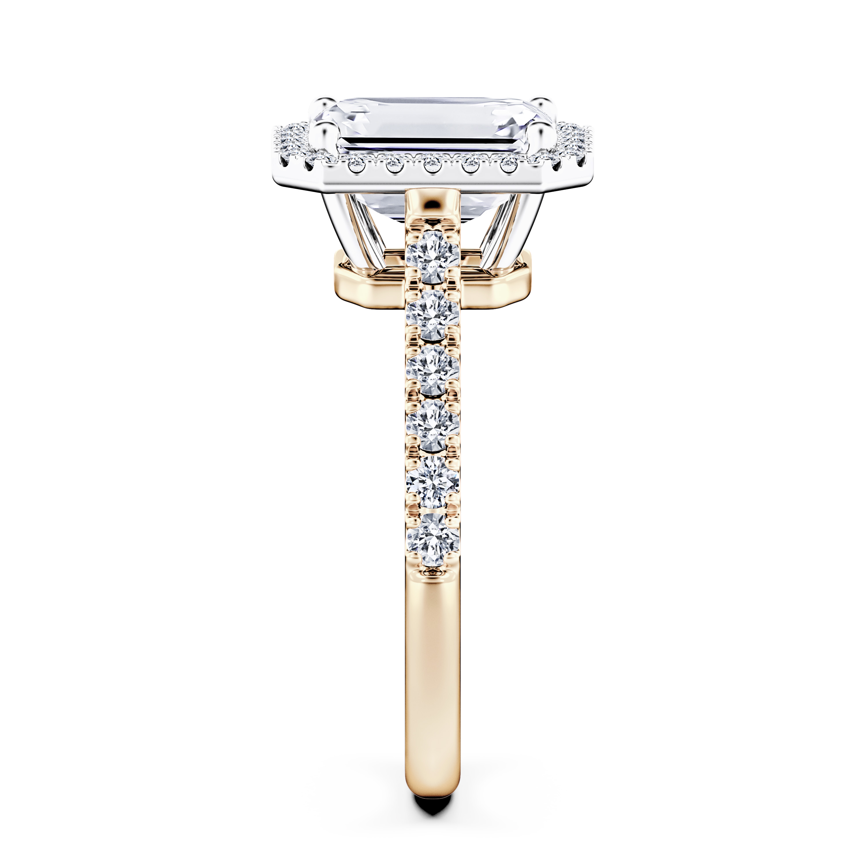Celestial Halo Diamond Engagement Ring in 18ct Yellow Gold with Emerald Centre Stone Alternate shot 3