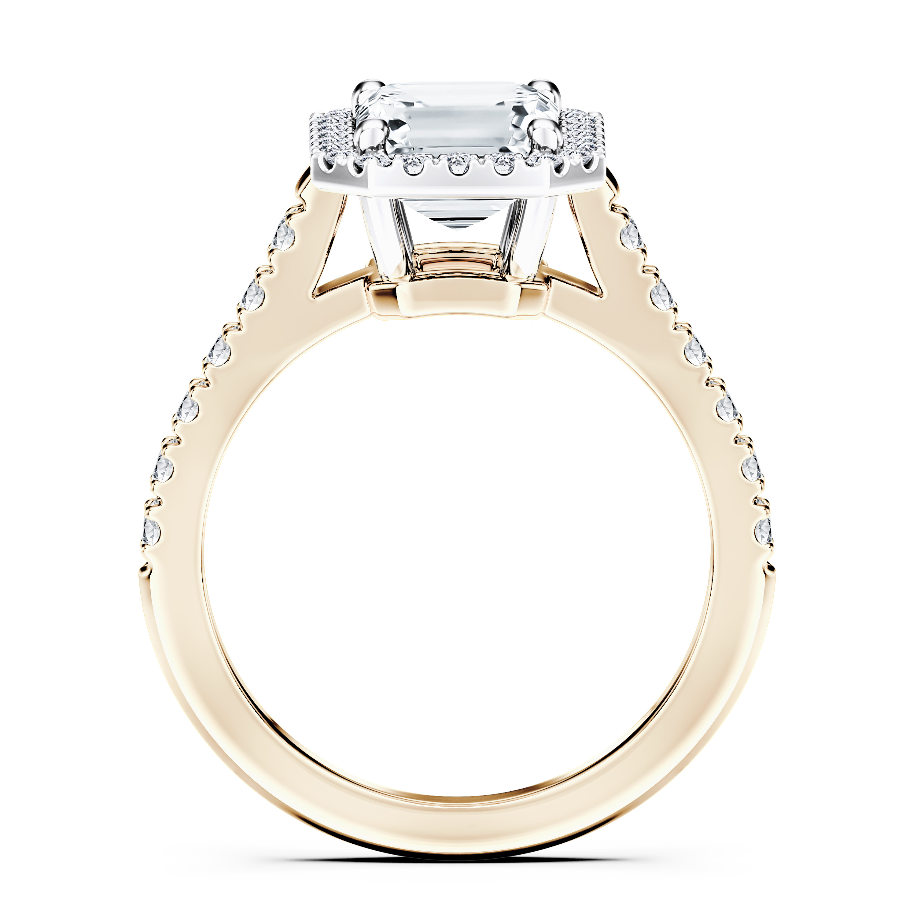 Celestial Halo Diamond Engagement Ring in 18ct Yellow Gold with Emerald Centre Stone Alternate shot 4