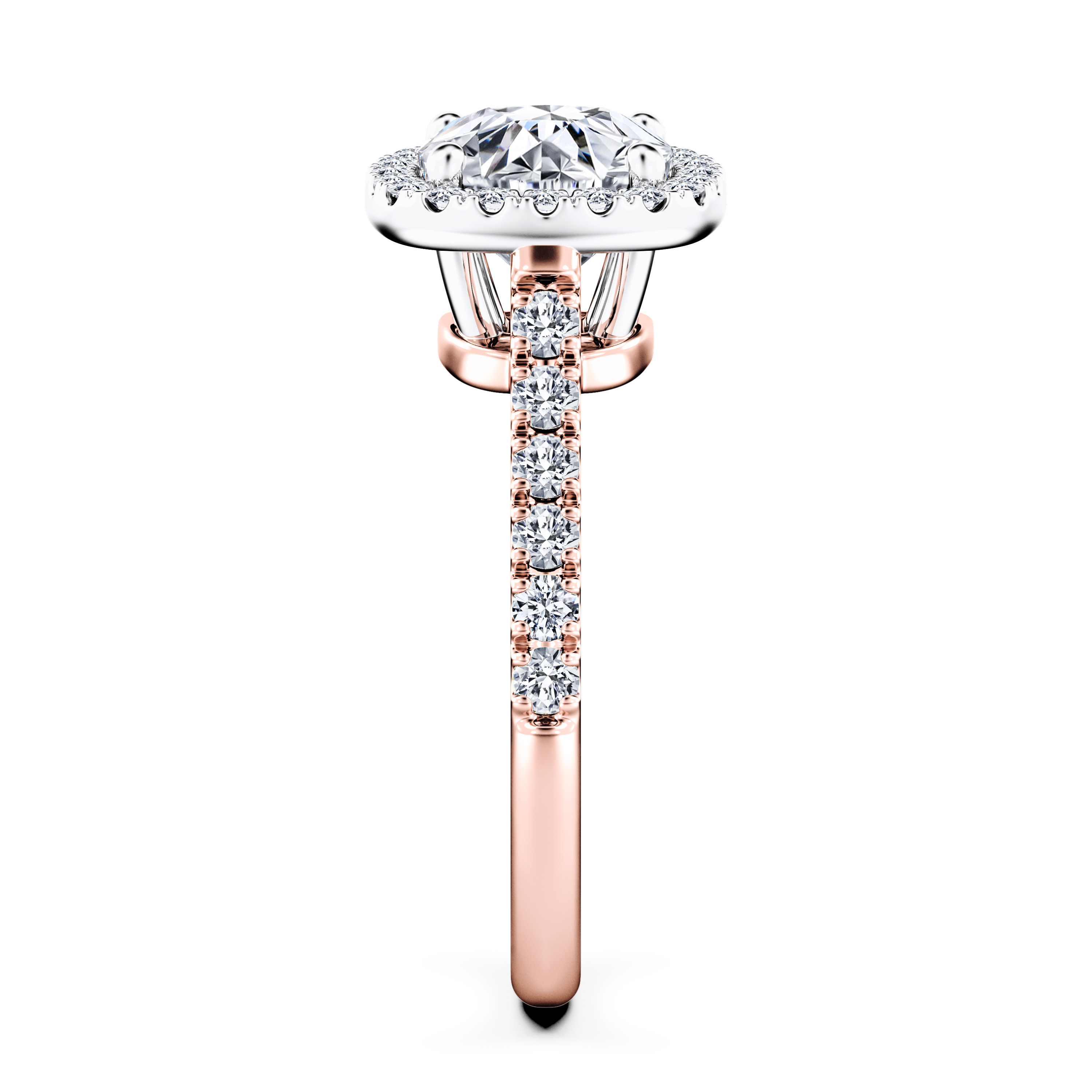 Celestial Halo Diamond Engagement Ring in 18ct Rose Gold with Cushion Centre Stone Alternate shot 4