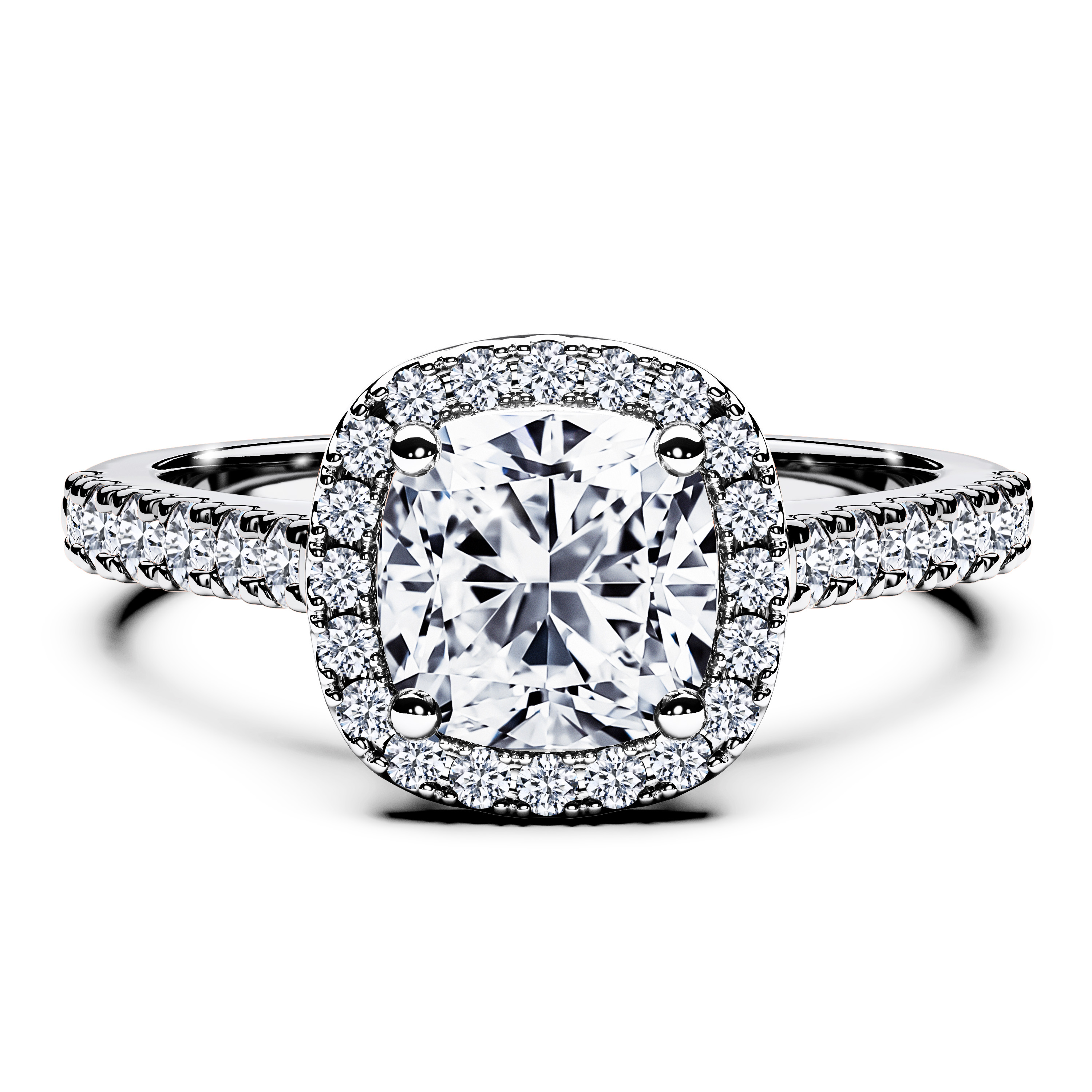 Halo, Platinum Diamond Engagement Ring Celestial Halo Ring Cushion