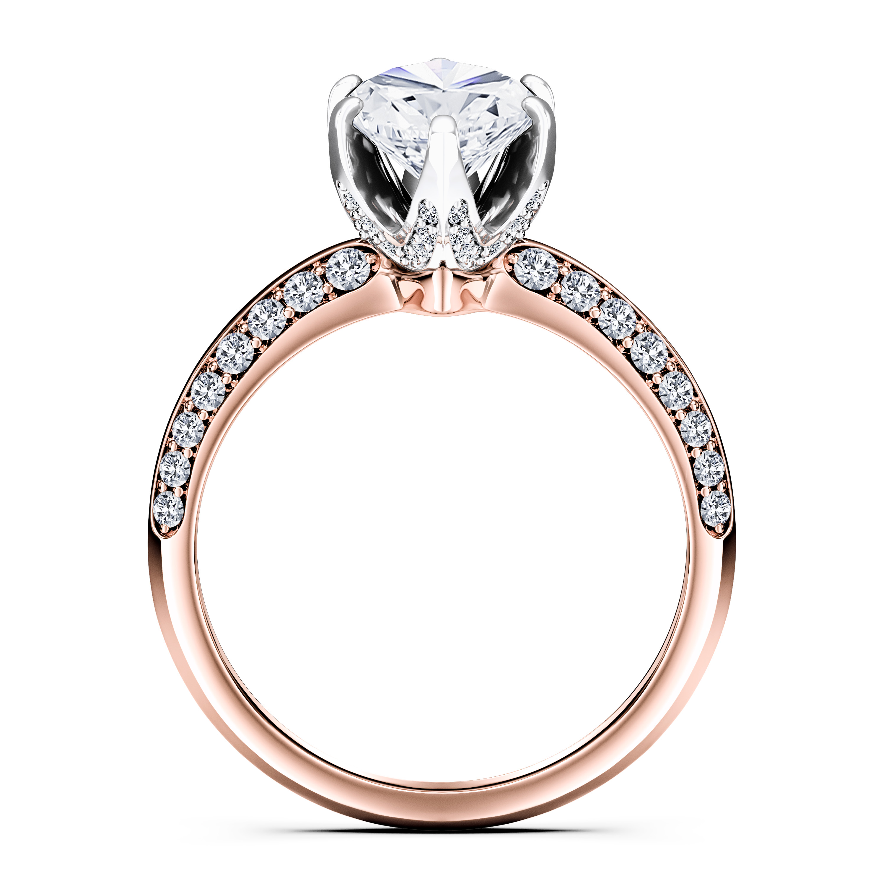 The Moon Ocean Side Stones Diamond Engagement Ring in 18ct Rose Gold with Marquise Centre Stone Alternate shot 4