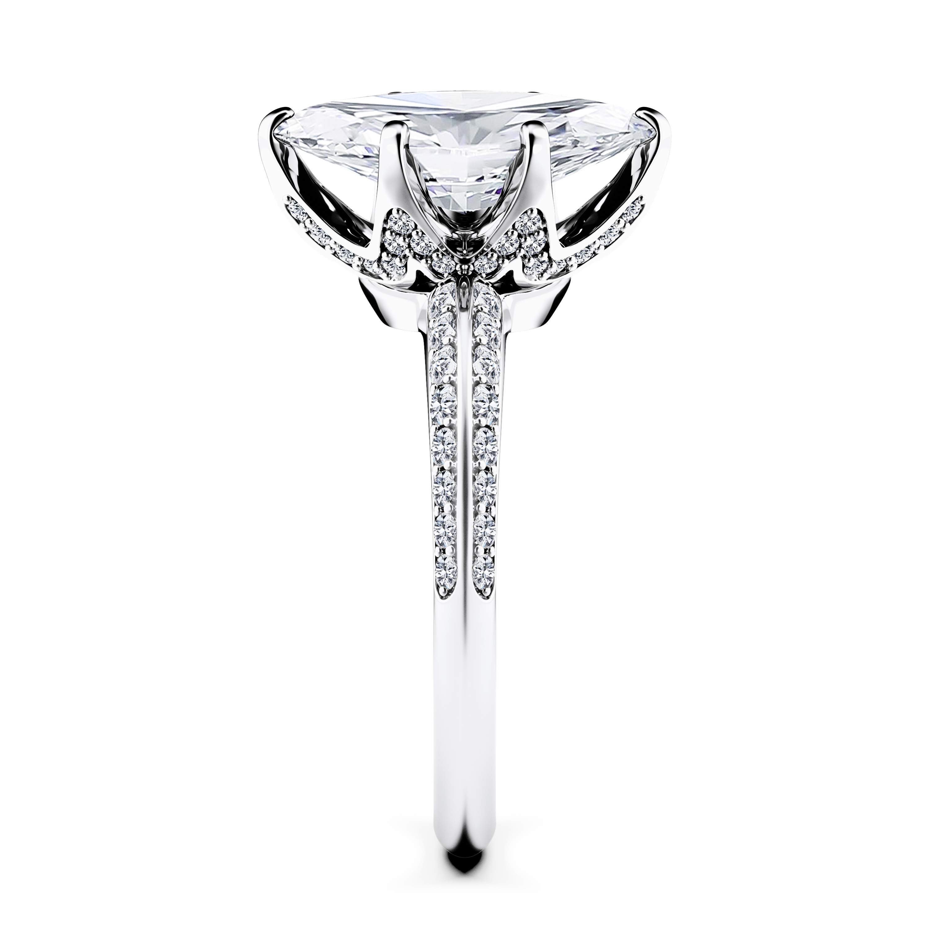 The Moon Ocean Side Stones Diamond Engagement Ring in 18ct White Gold with Marquise Centre Stone Alternate shot 3
