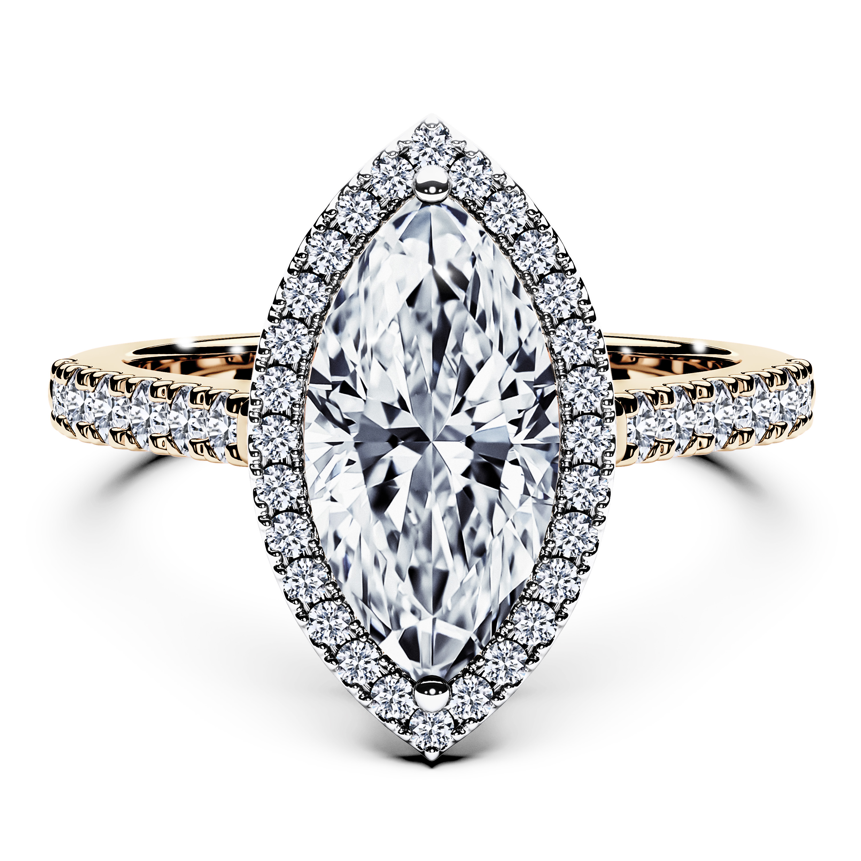 Celestial Halo Diamond Engagement Ring in 18ct Yellow Gold with Marquise Centre Stone Alternate shot 2