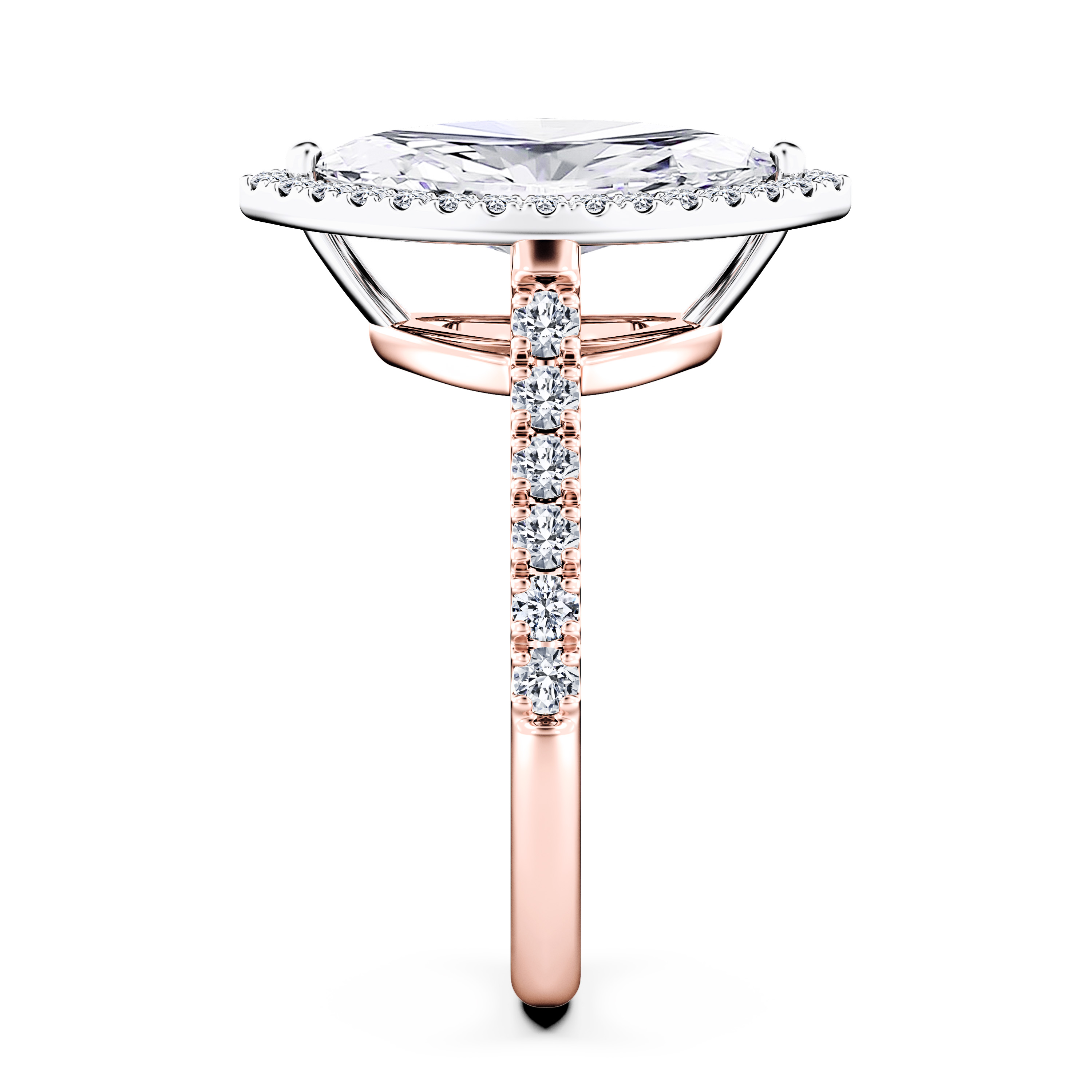 Celestial Halo Diamond Engagement Ring in 18ct Rose Gold with Marquise Centre Stone Alternate shot 3