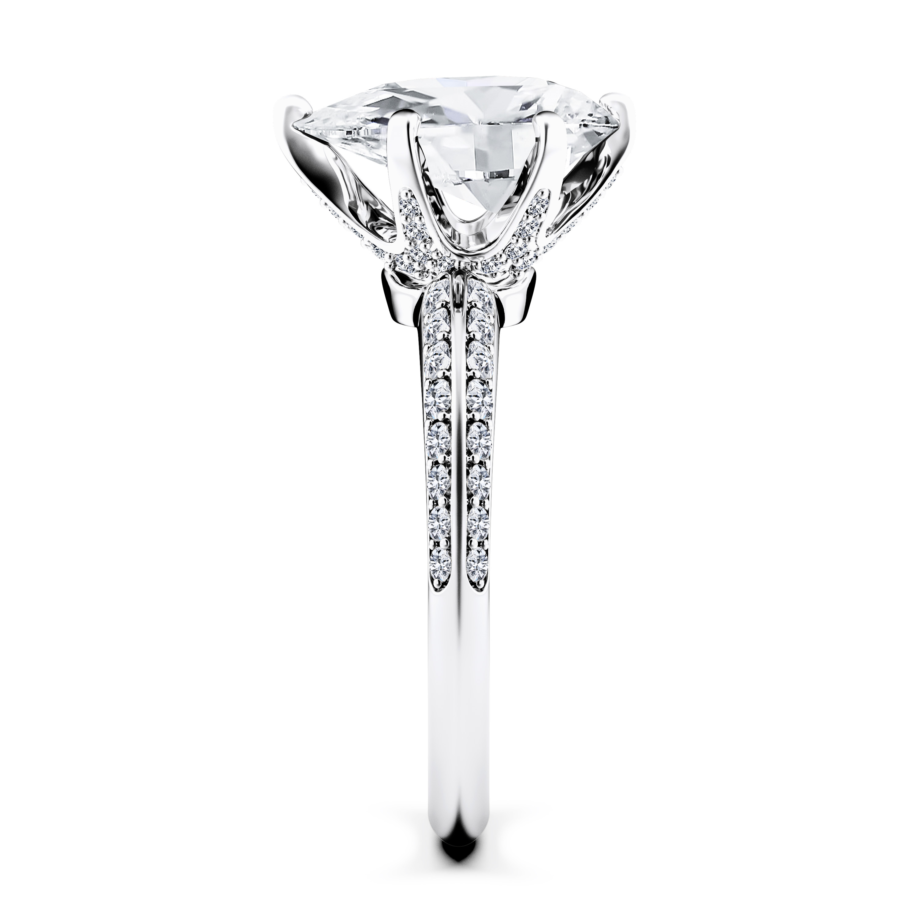The Moon Ocean Side Stones Diamond Engagement Ring in 18ct White Gold with Pear Centre Stone Alternate shot 3