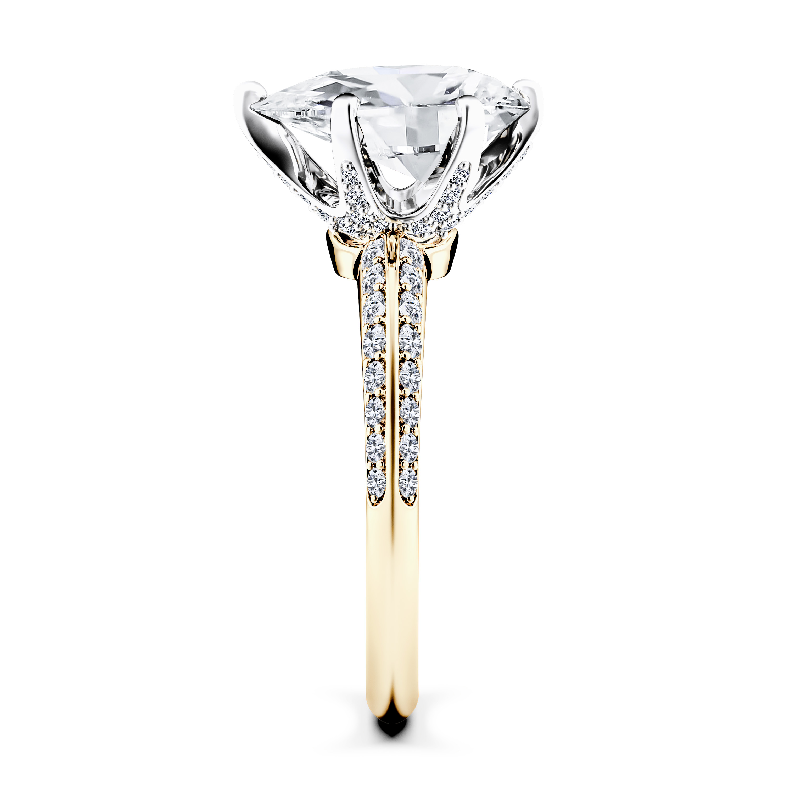 The Moon Ocean Side Stones Diamond Engagement Ring in 18ct Yellow Gold with Pear Centre Stone Alternate shot 3