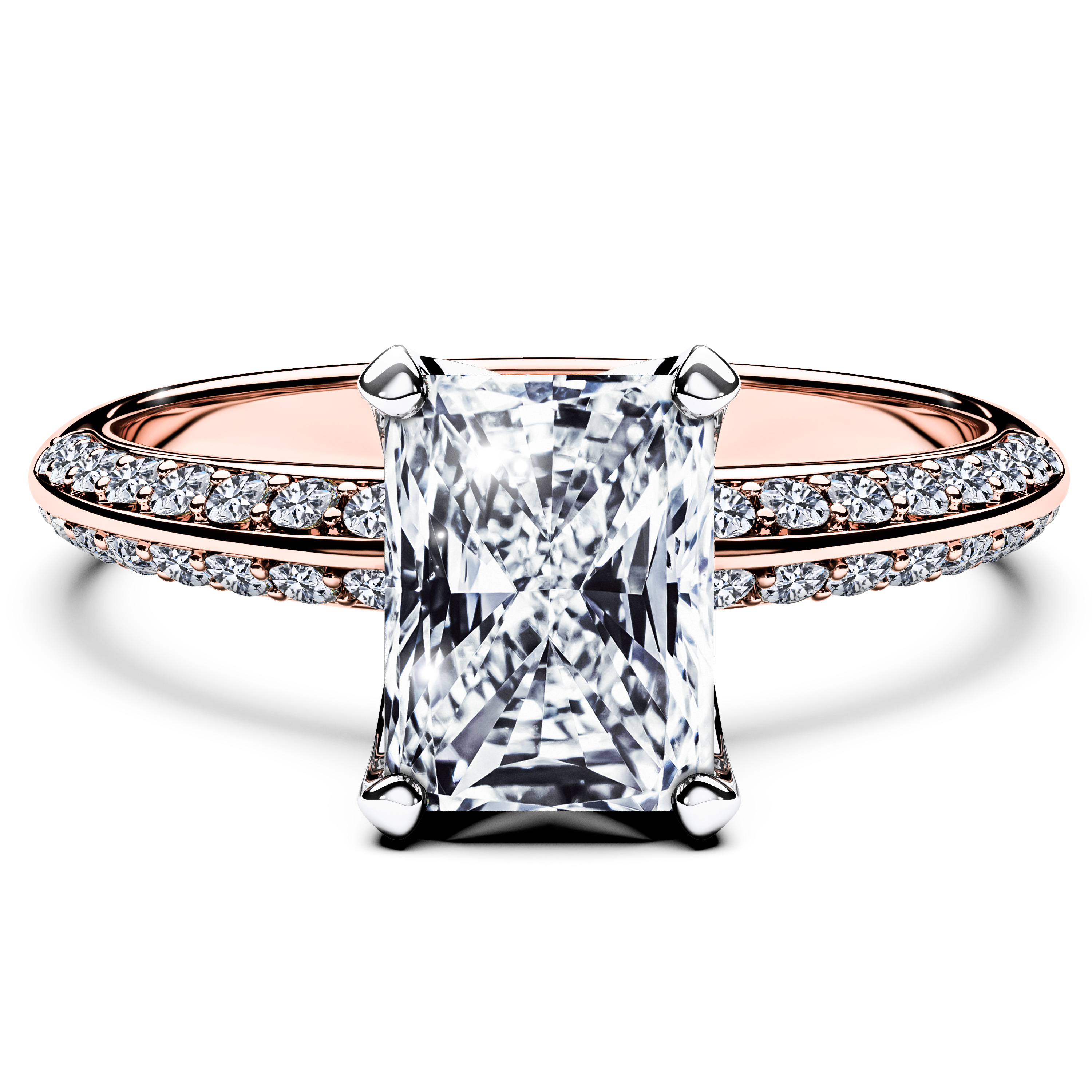 Side Stones, 18ct Rose Gold Diamond Engagement Ring The Moon Ocean Crown Ring Radiant