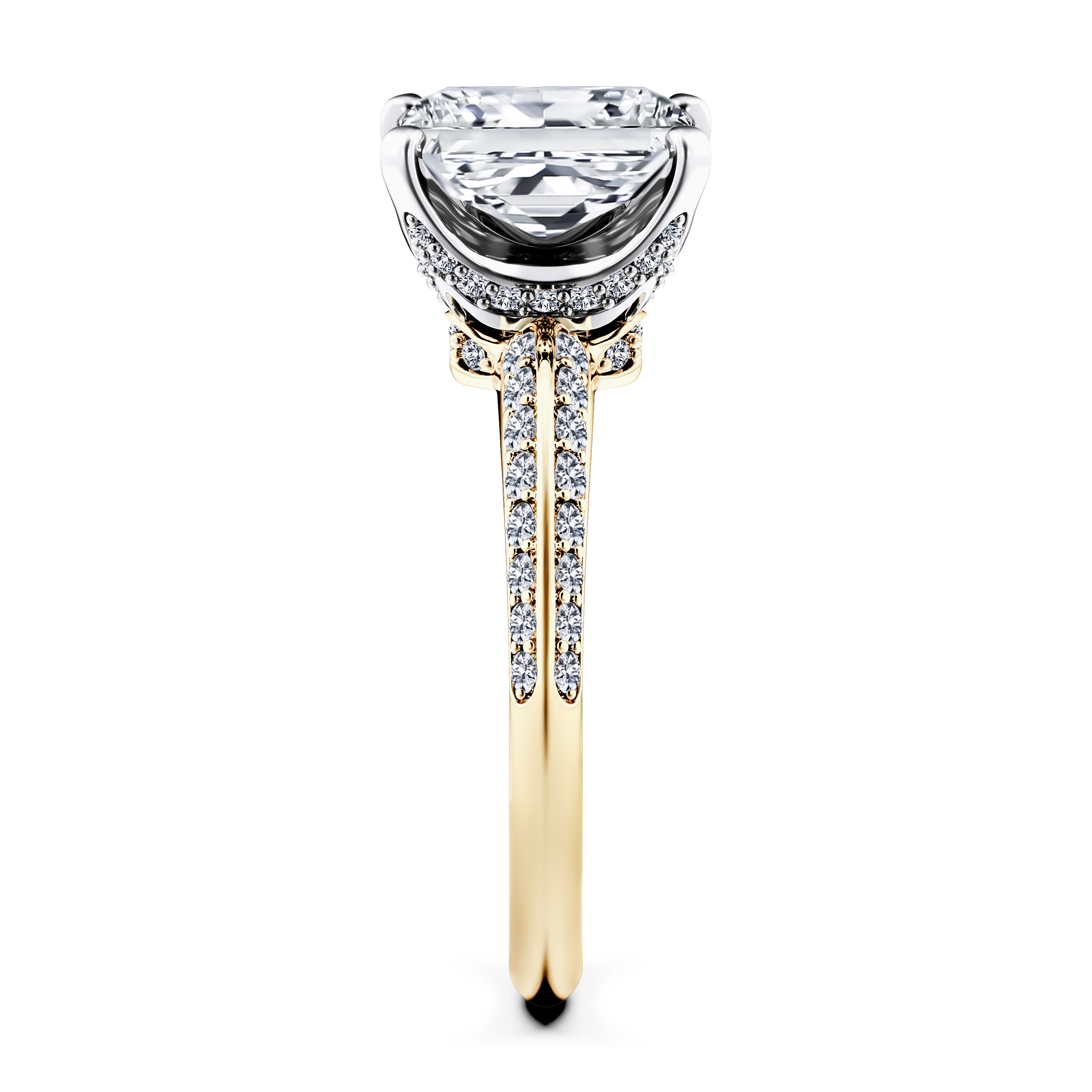 The Moon Ocean Side Stones Diamond Engagement Ring in 18ct Yellow Gold with Radiant Centre Stone Alternate shot 3