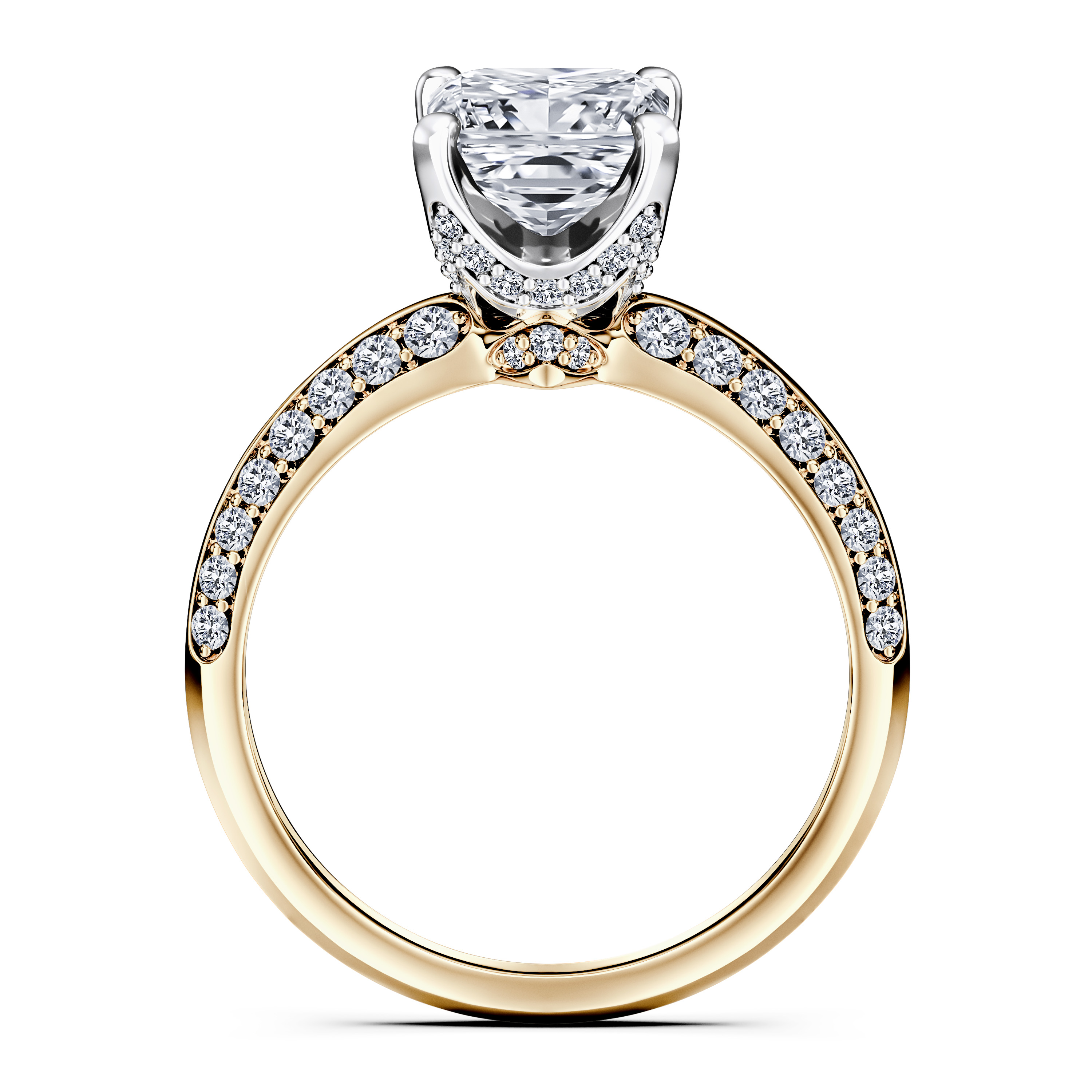 The Moon Ocean Side Stones Diamond Engagement Ring in 18ct Yellow Gold with Radiant Centre Stone Alternate shot 4