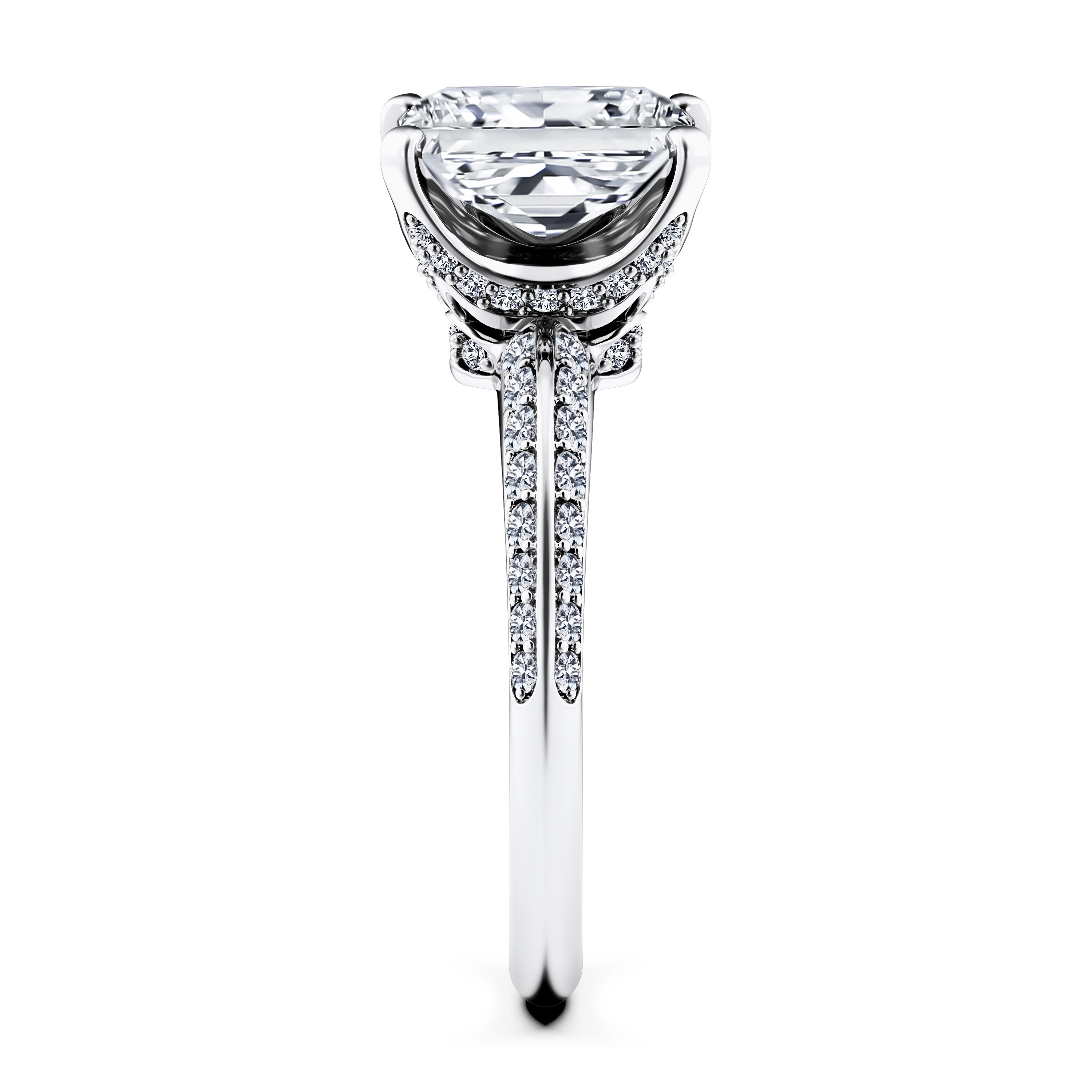 The Moon Ocean Side Stones Diamond Engagement Ring in 18ct White Gold with Radiant Centre Stone Alternate shot 3