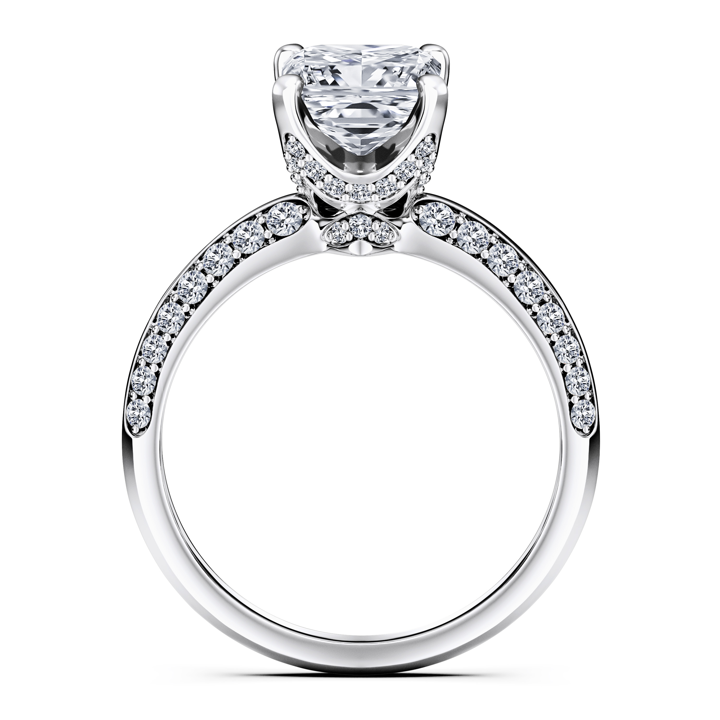 The Moon Ocean Side Stones Diamond Engagement Ring in 18ct White Gold with Radiant Centre Stone Alternate shot 4