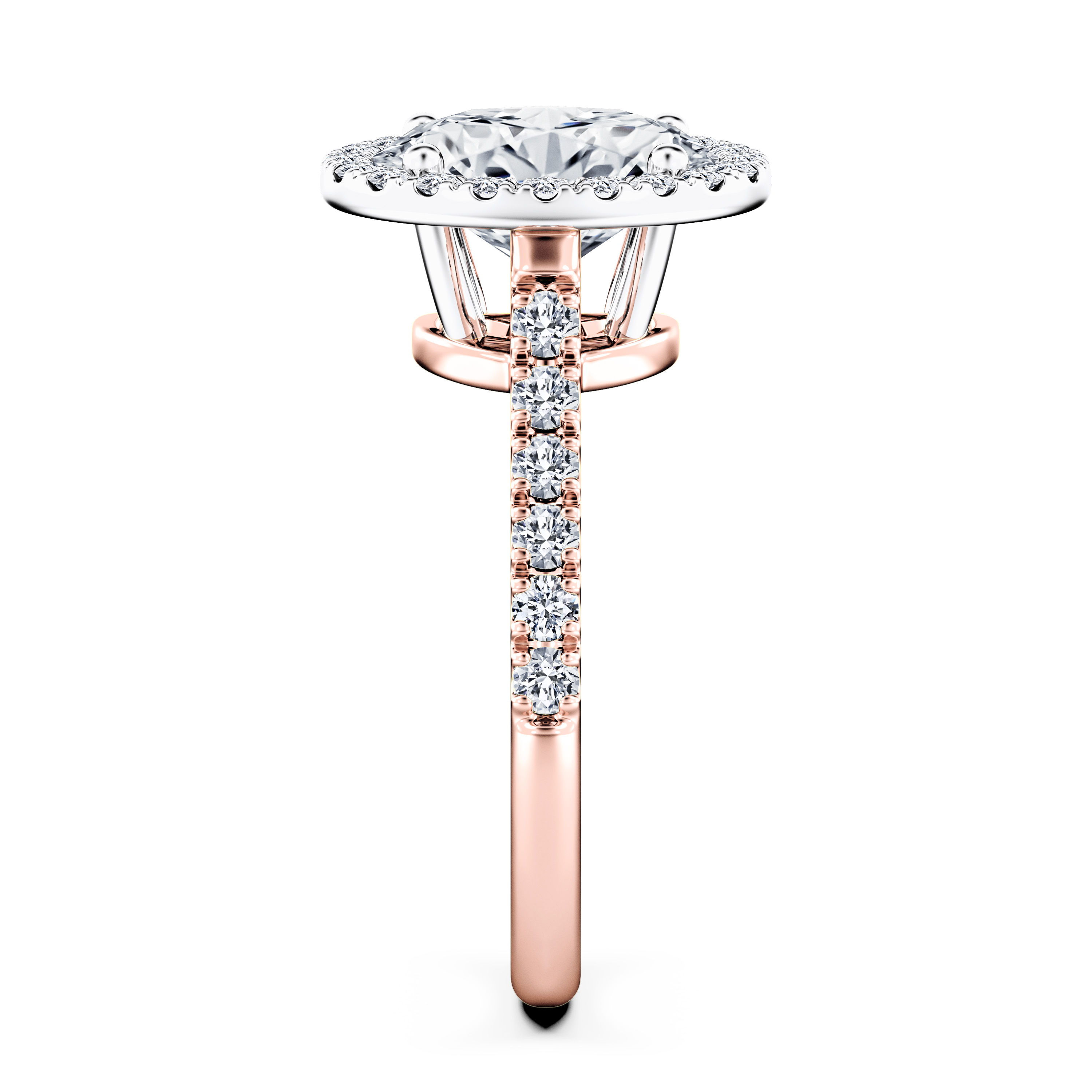 Celestial Halo Diamond Engagement Ring in 18ct Rose Gold with Oval Centre Stone Alternate shot 3