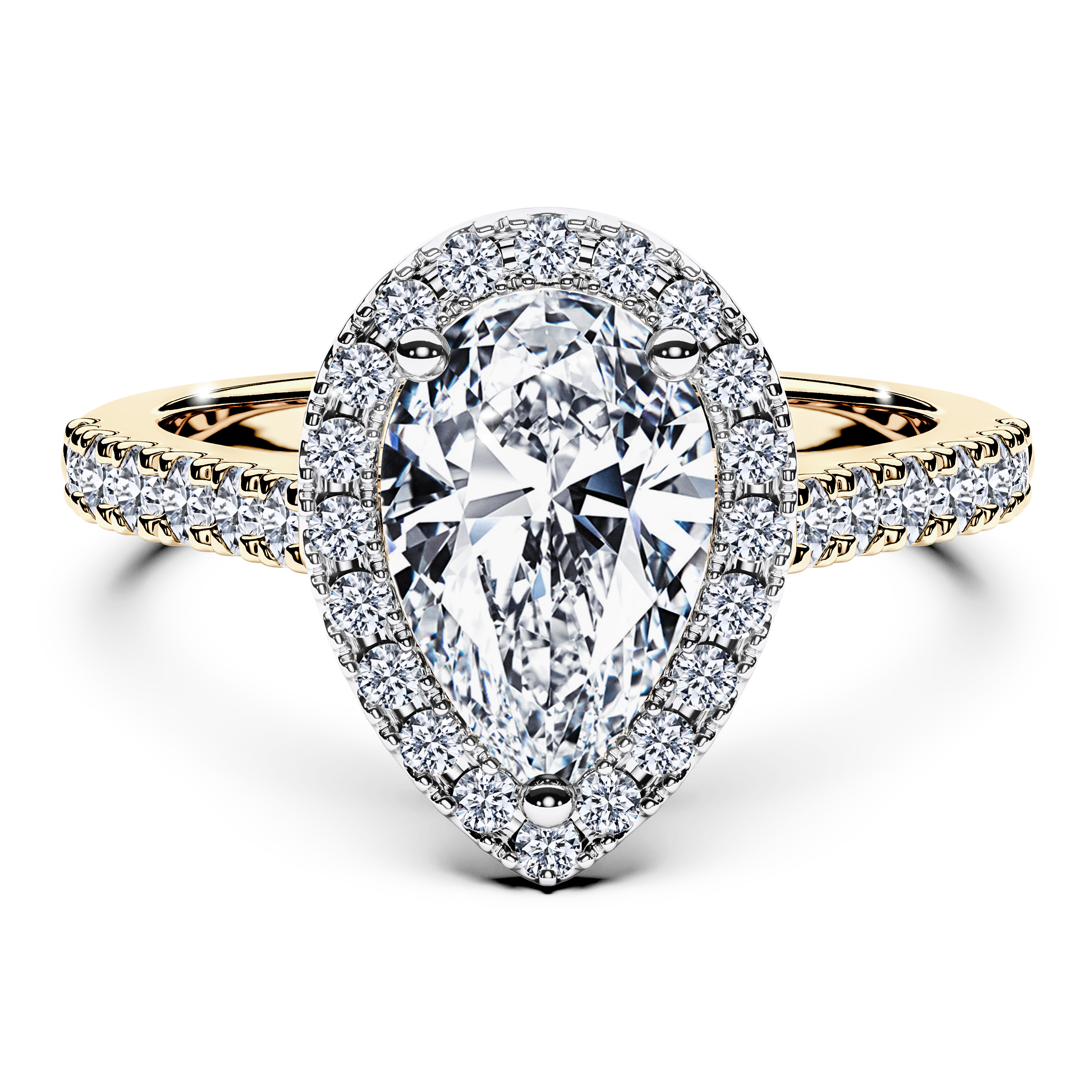 Halo, 18ct Yellow Gold Diamond Engagement Ring Celestial Halo Ring Pear