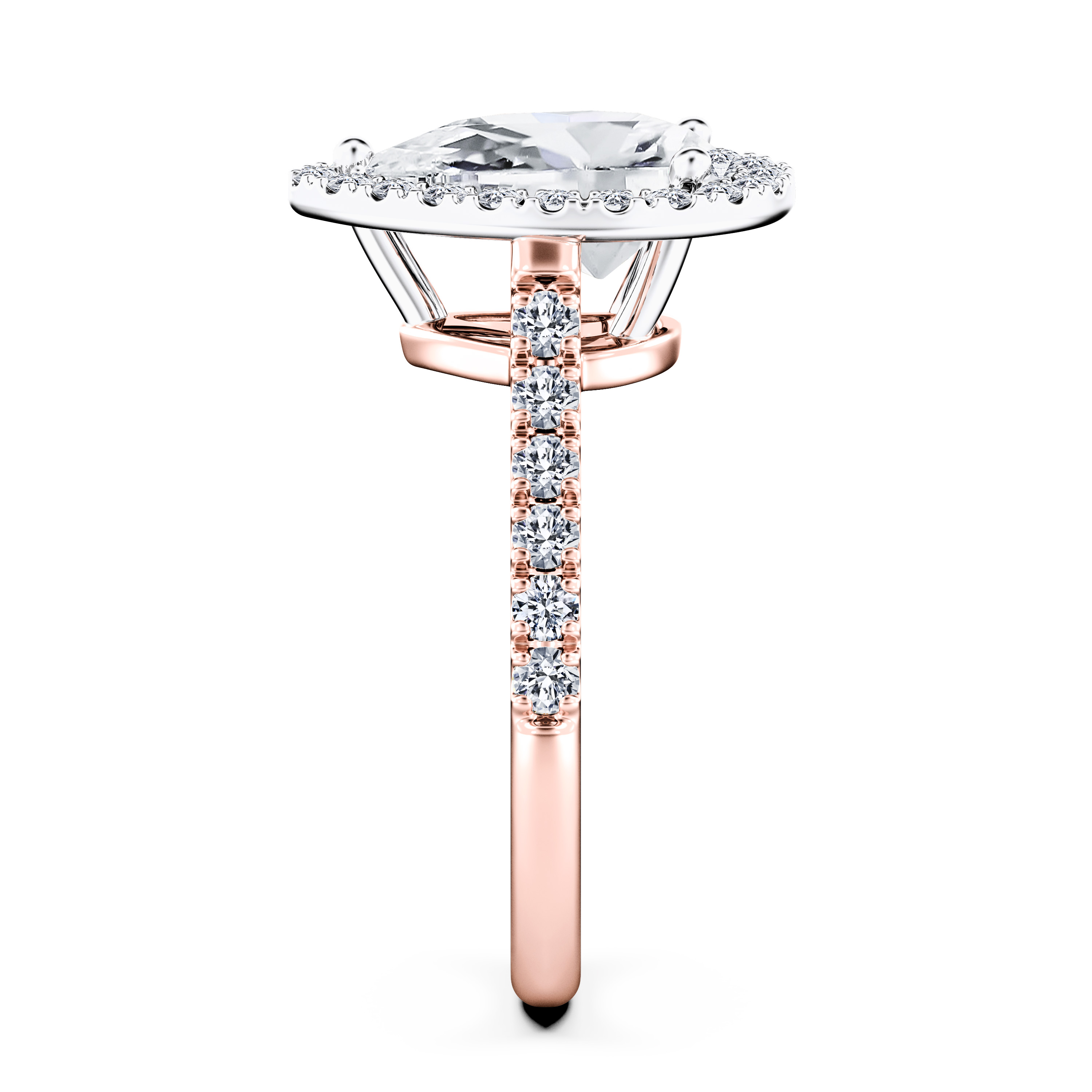 Celestial Halo Diamond Engagement Ring in 18ct Rose Gold with Pear Centre Stone Alternate shot 3