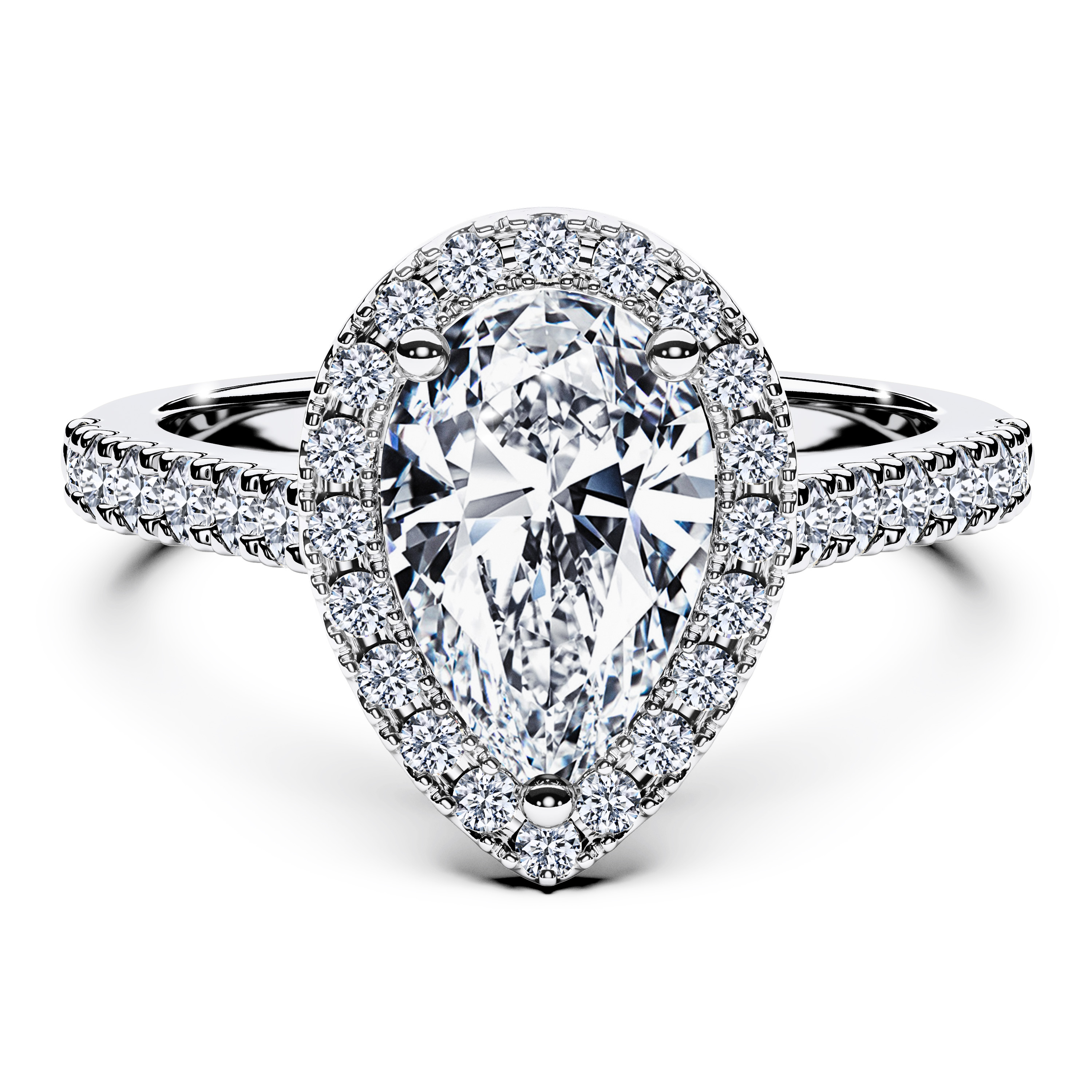 Halo, 18ct White Gold Diamond Engagement Ring Celestial Halo Ring Pear