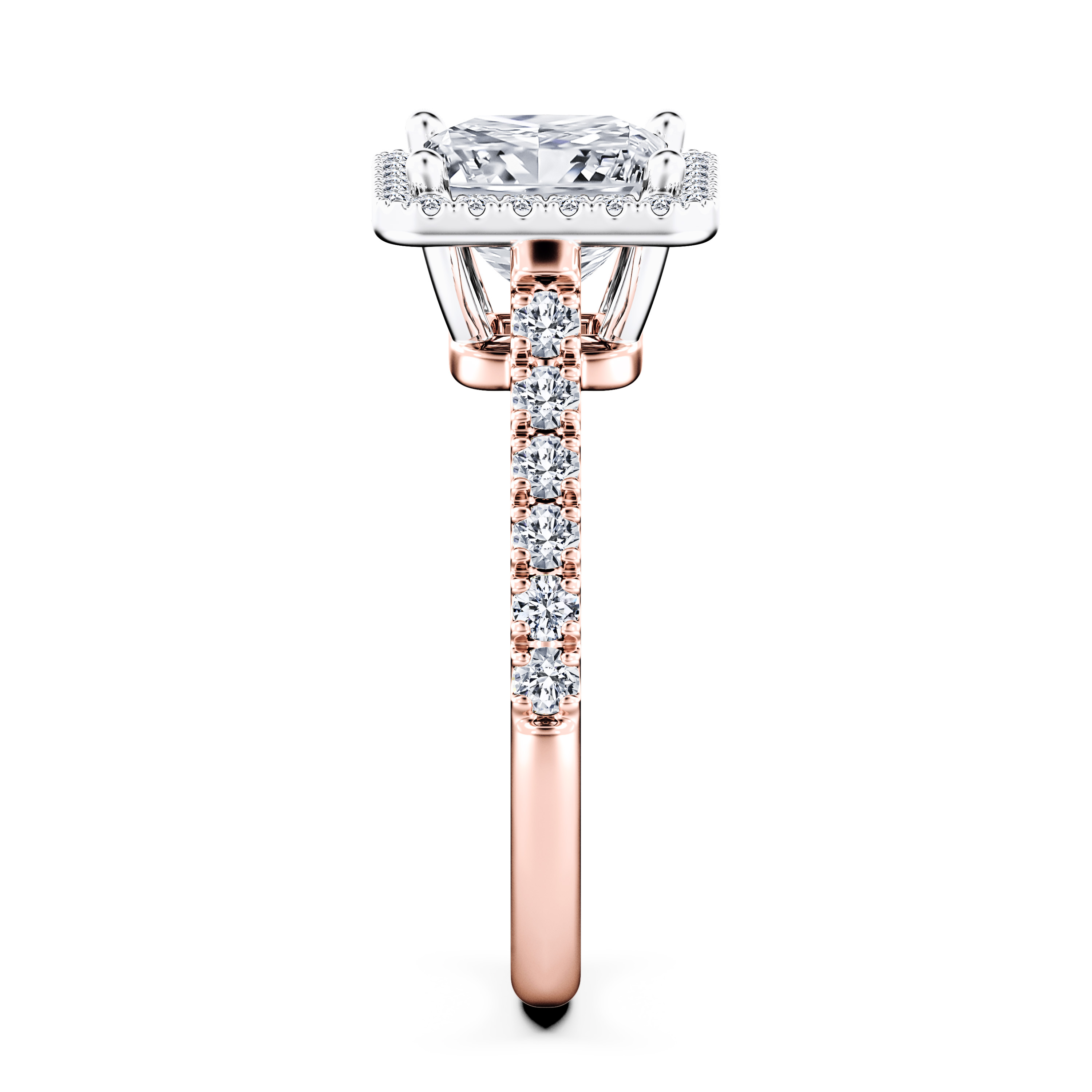 Celestial Halo Diamond Engagement Ring in 18ct Rose Gold with Princess Centre Stone Alternate shot 3