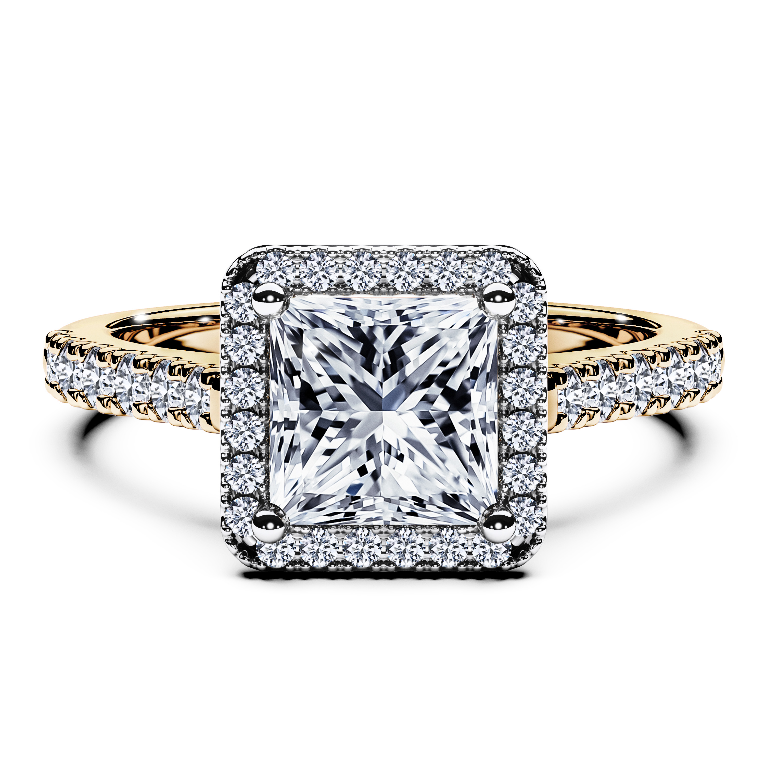 Celestial Halo Diamond Engagement Ring in 18ct Yellow Gold with Princess Centre Stone Alternate shot 2