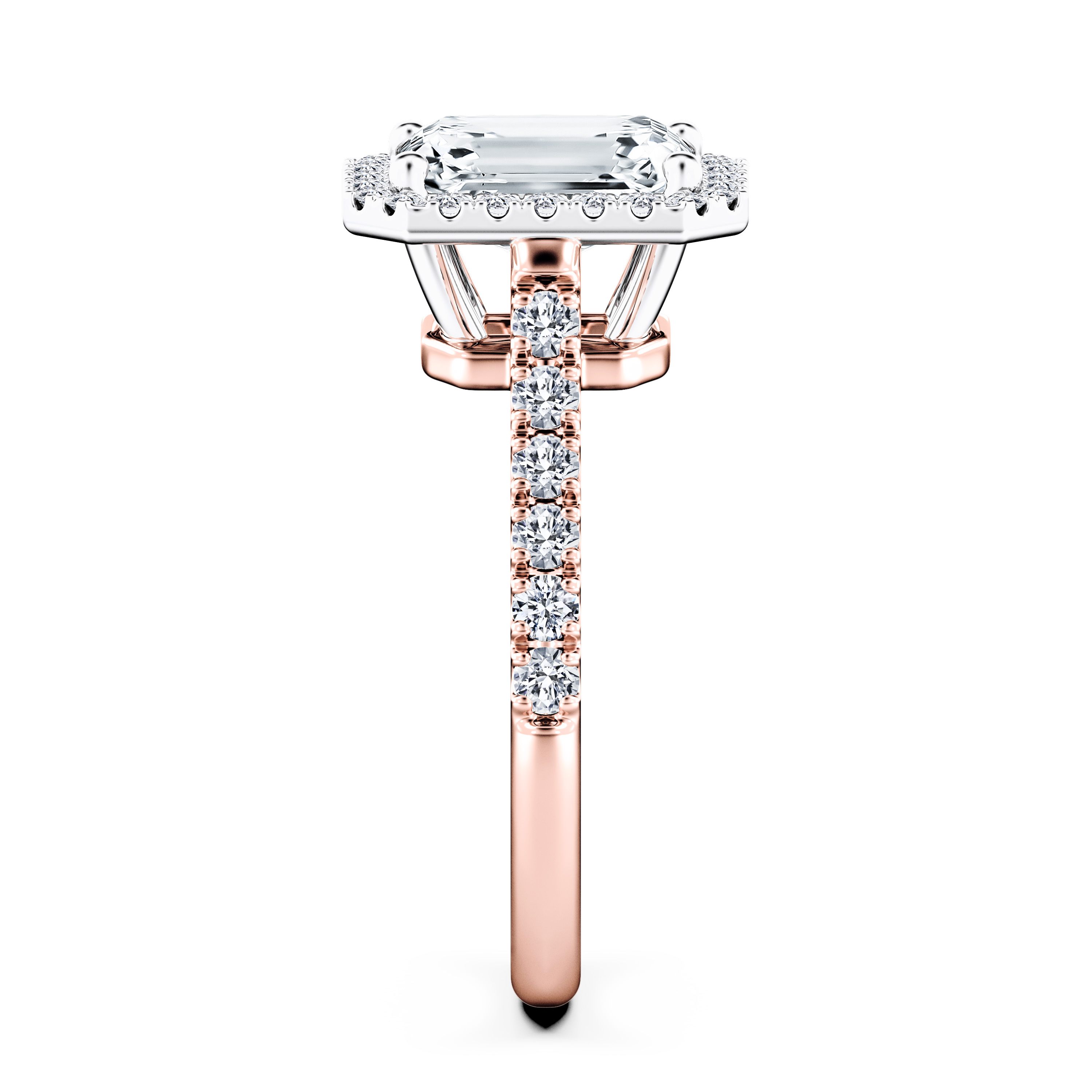 Celestial Halo Diamond Engagement Ring in 18ct Rose Gold with Radiant Centre Stone Alternate shot 3