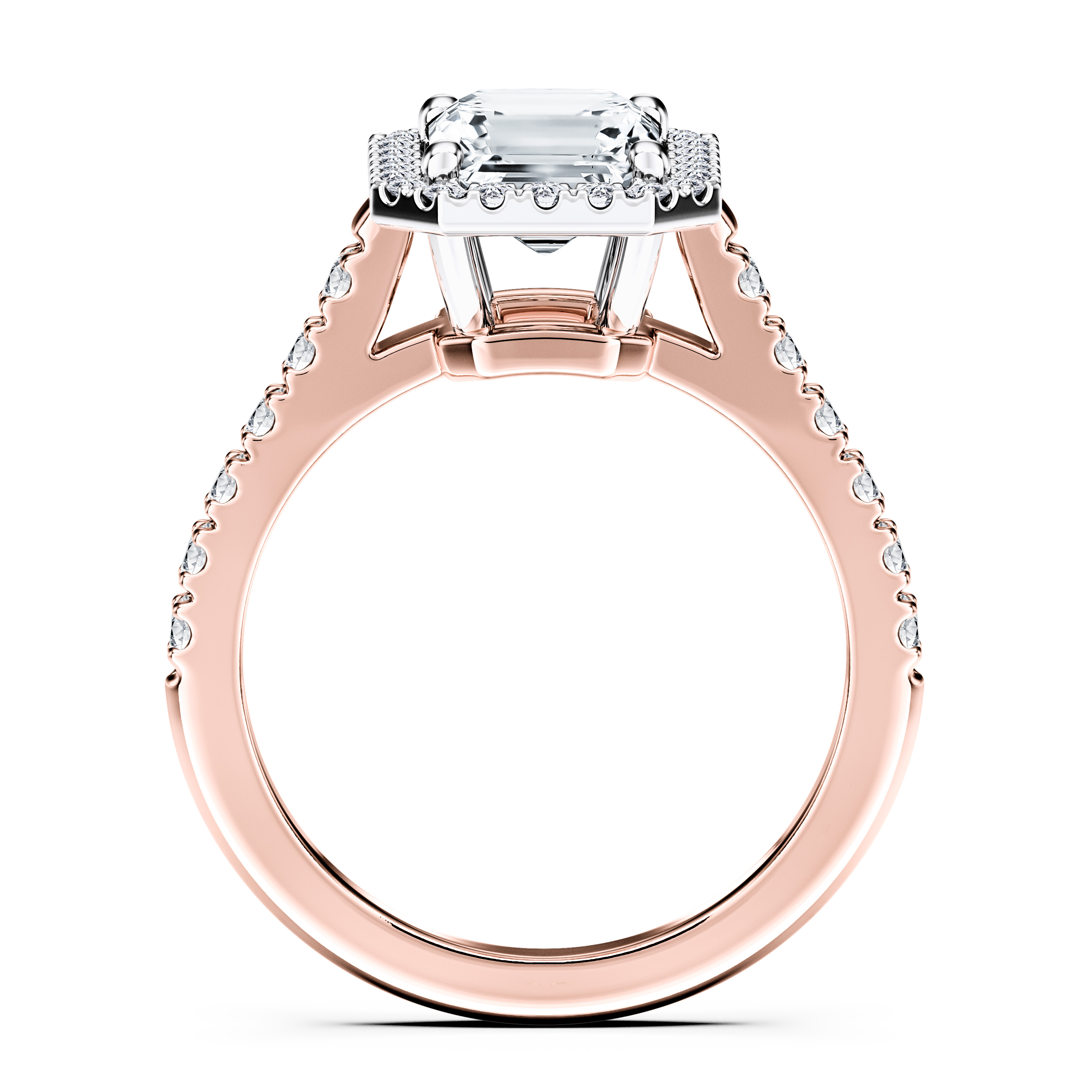 Celestial Halo Diamond Engagement Ring in 18ct Rose Gold with Radiant Centre Stone Alternate shot 4