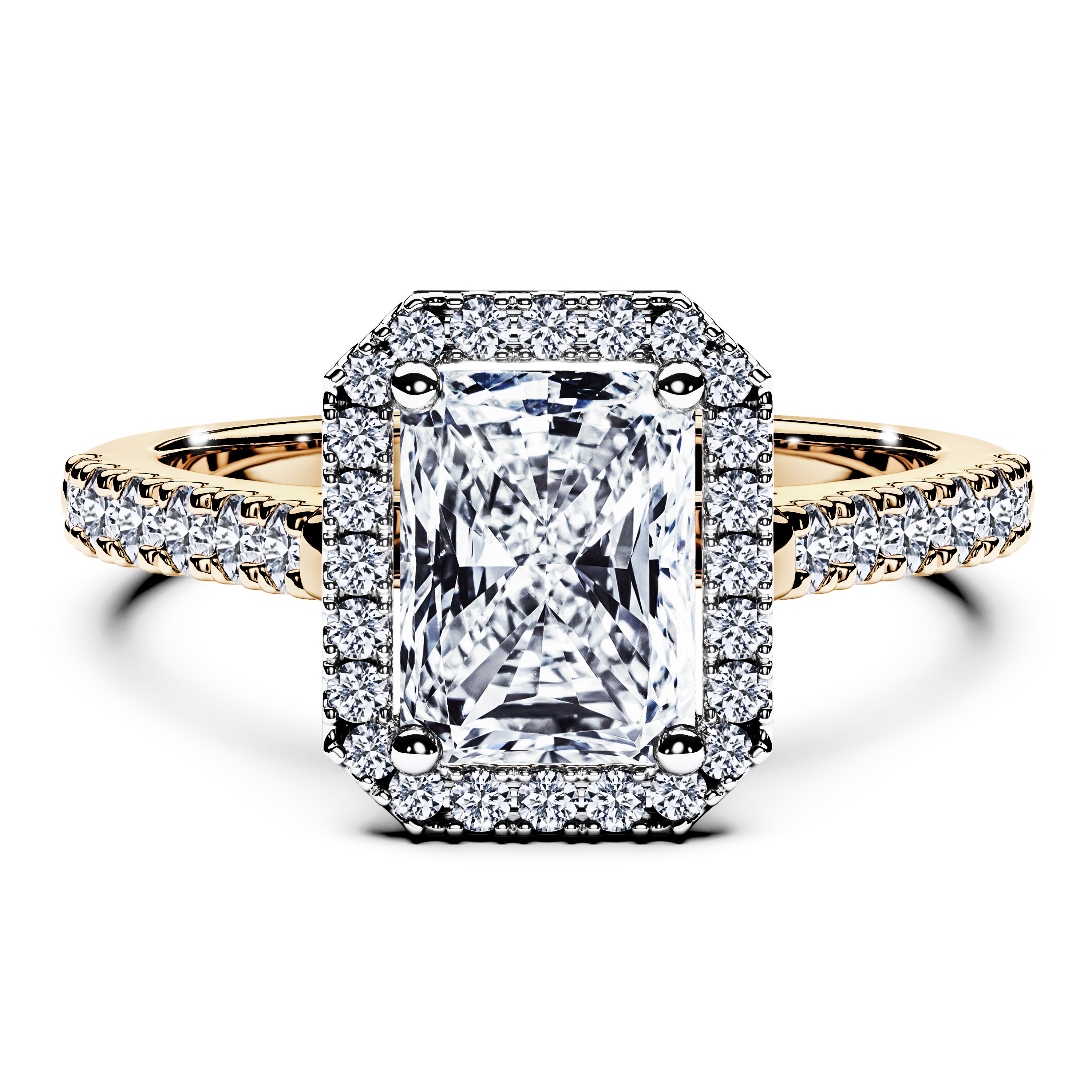 Halo, 18ct Yellow Gold Diamond Engagement Ring Celestial Halo Ring Radiant