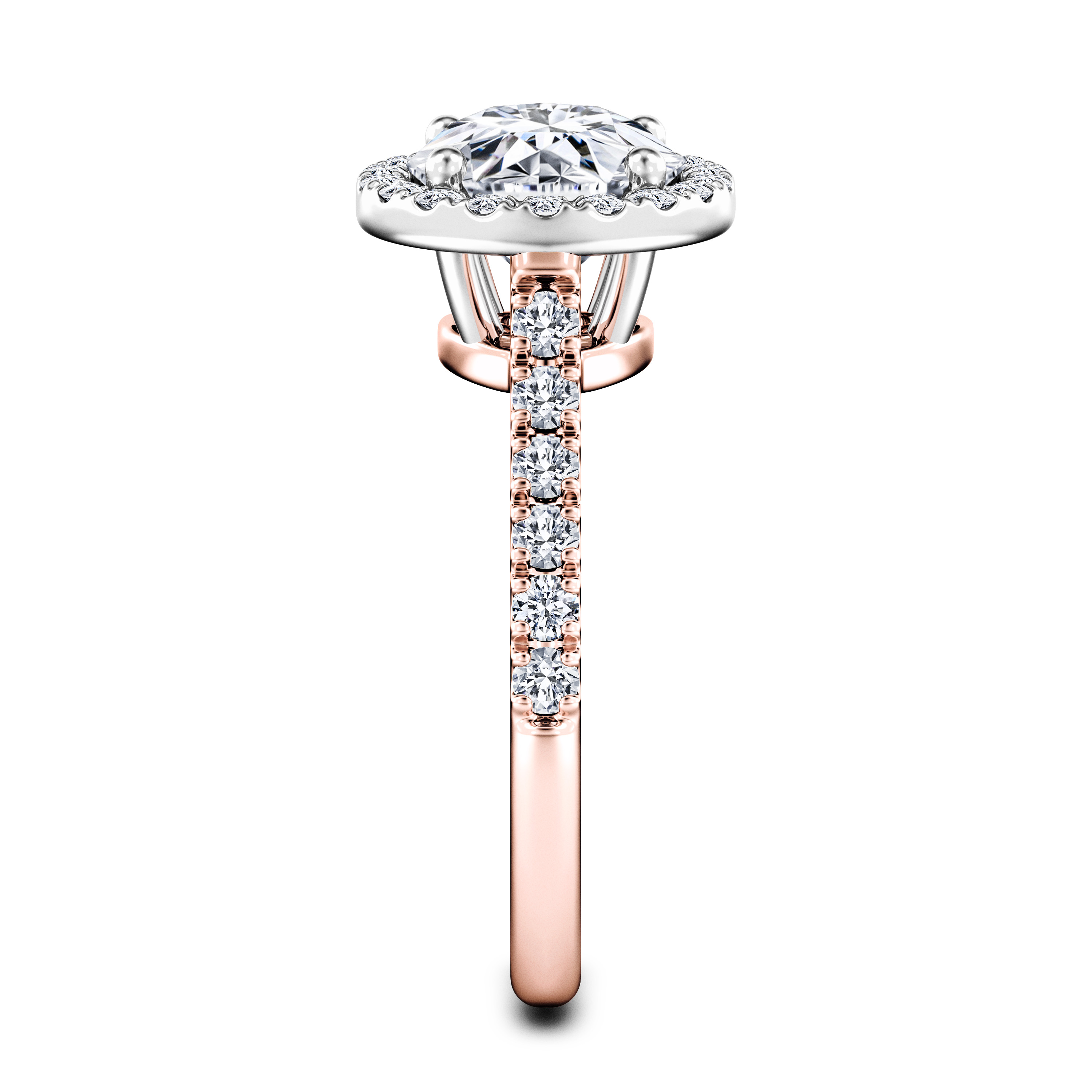 Celestial Halo Diamond Engagement Ring in 18ct Rose Gold with Round Centre Stone Alternate shot 3