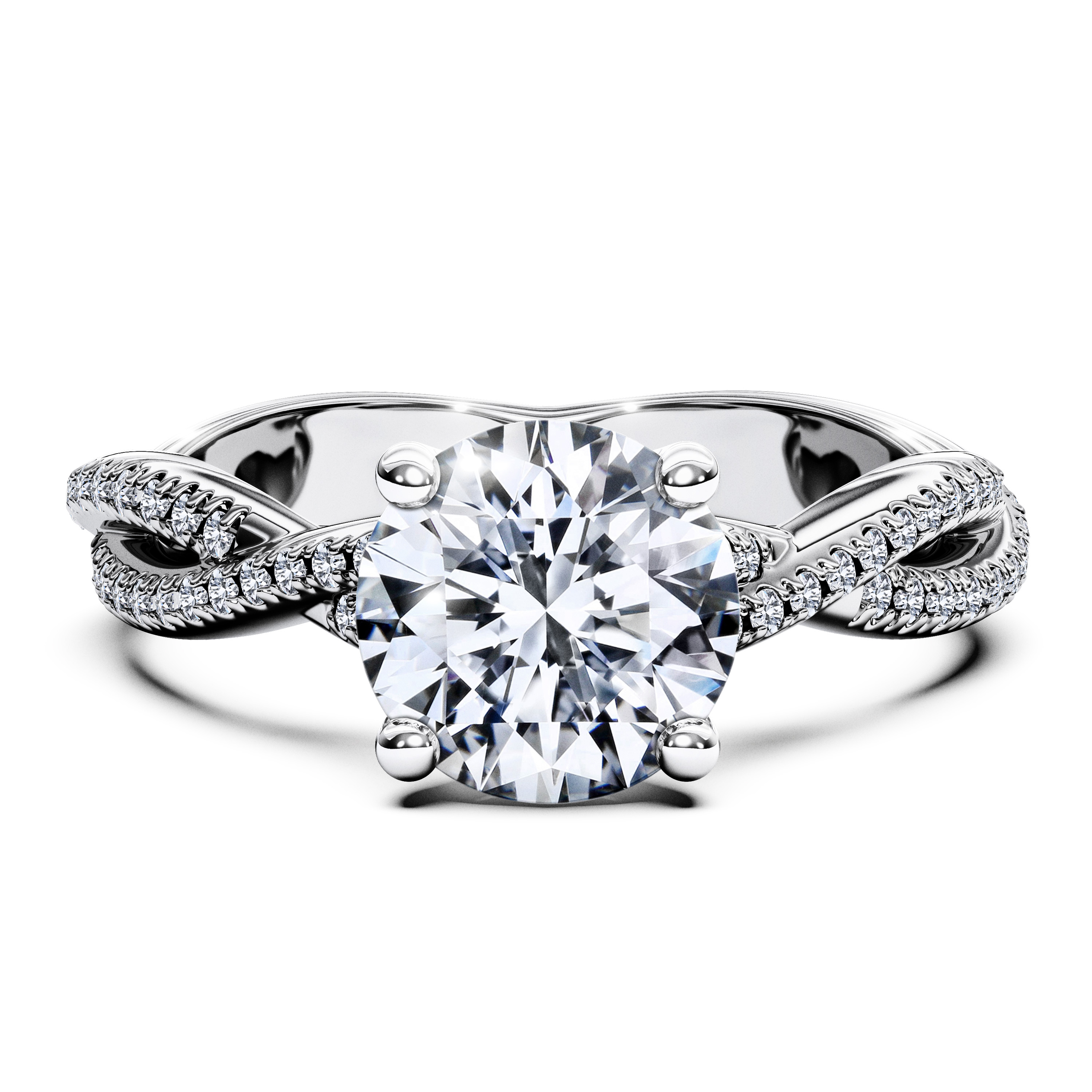 Side Stones, Platinum Diamond Engagement Ring Etheral Side Stones Ring Round