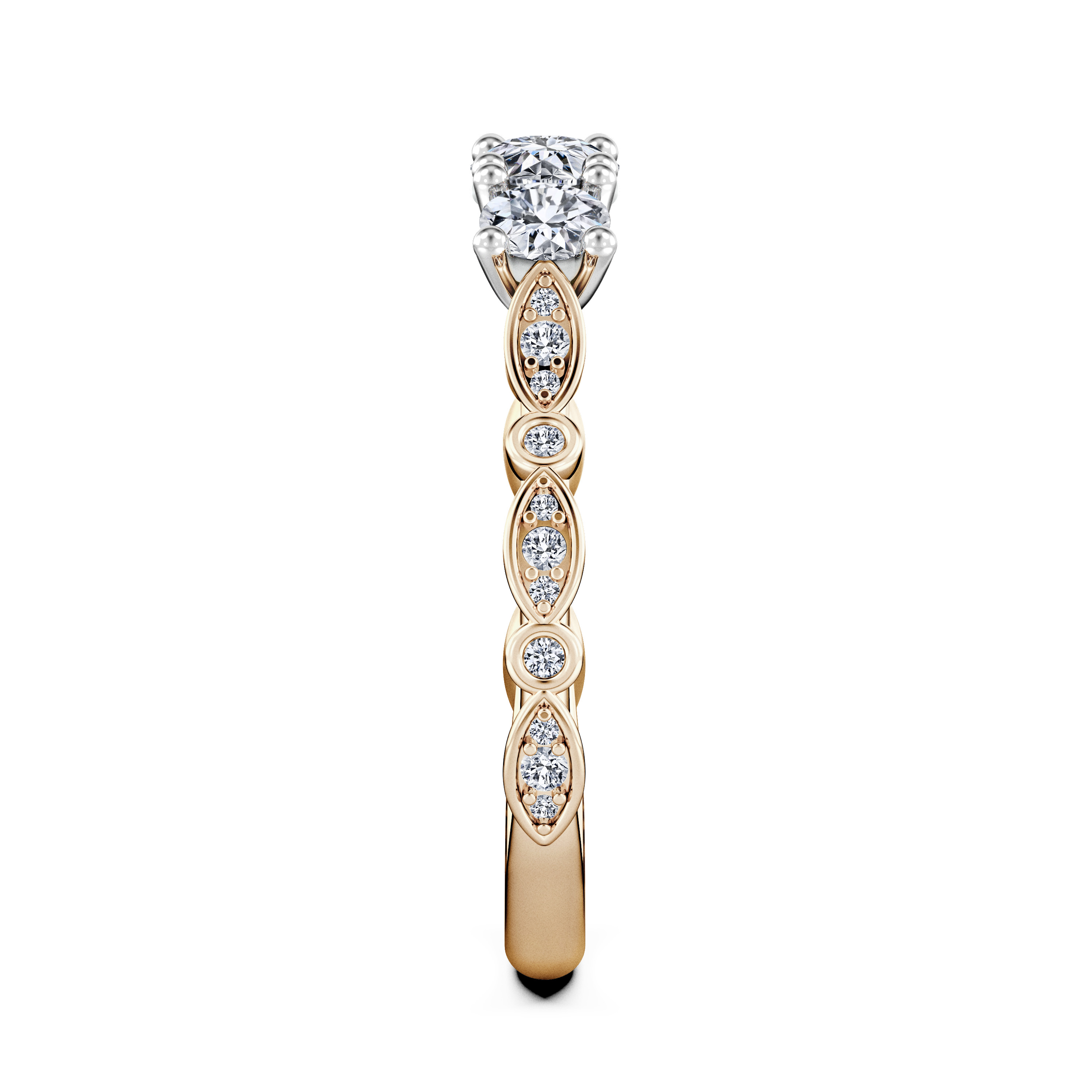 Pixie Three Stones Diamond Engagement Ring in 18ct Yellow Gold with Round Centre Stone Alternate shot 3