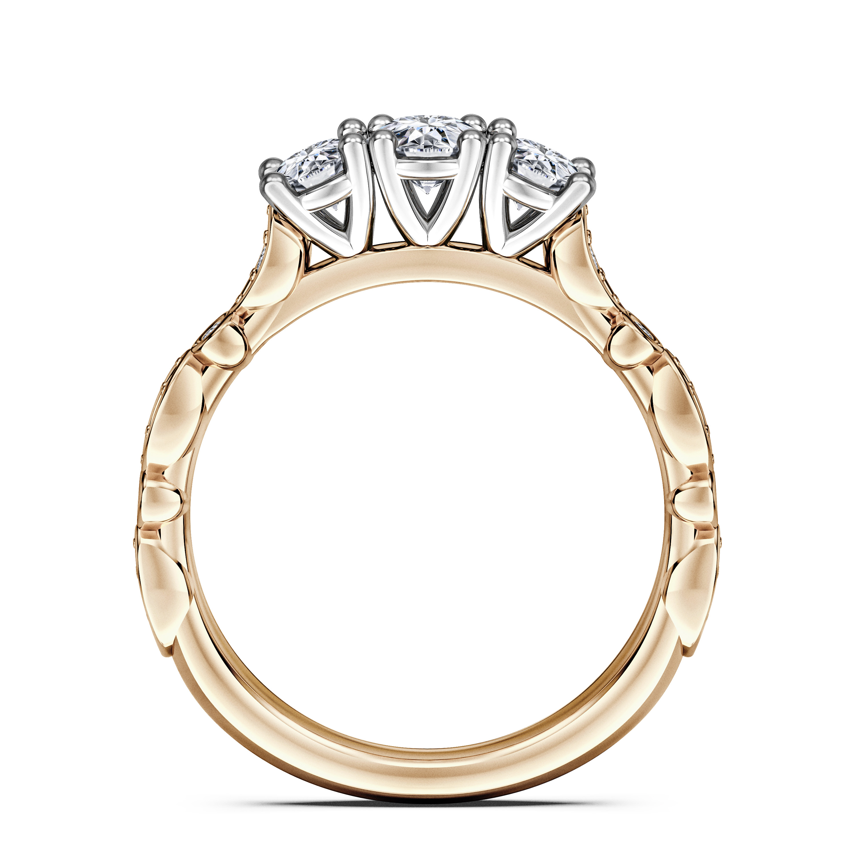 Pixie Three Stones Diamond Engagement Ring in 18ct Yellow Gold with Round Centre Stone Alternate shot 4