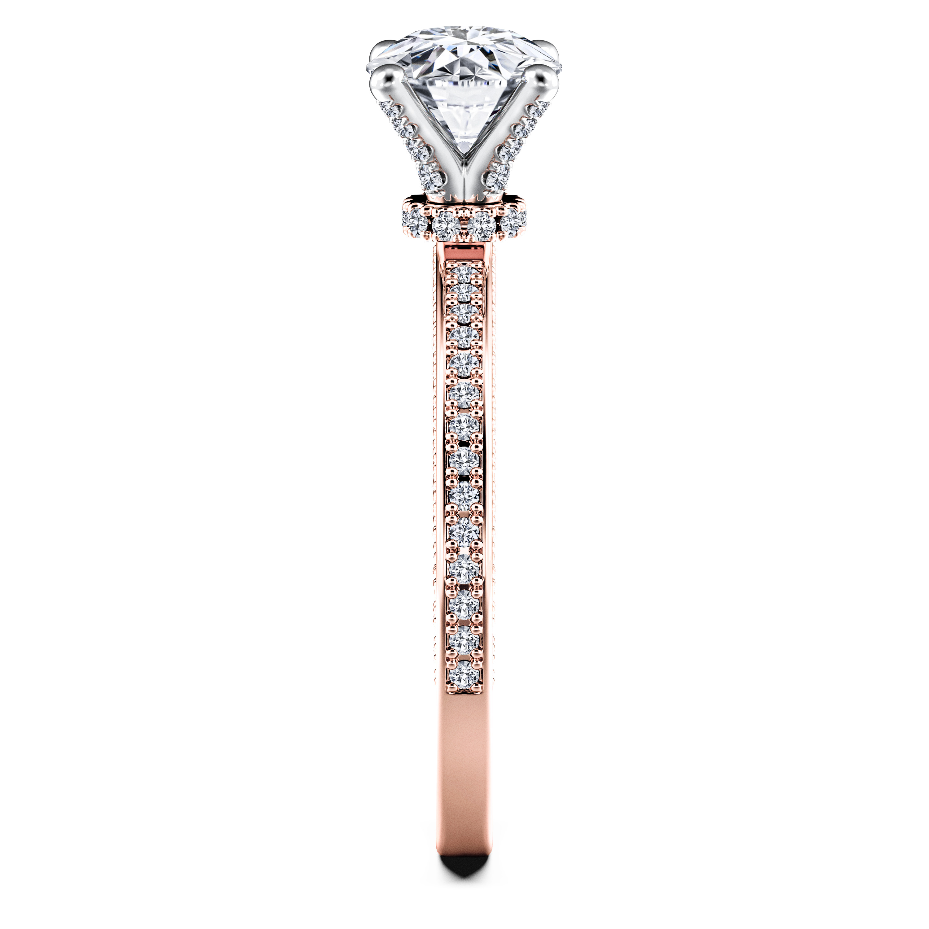 Euphoria Side Stones Diamond Engagement Ring in 18ct Rose Gold with Round Centre Stone Alternate shot 3
