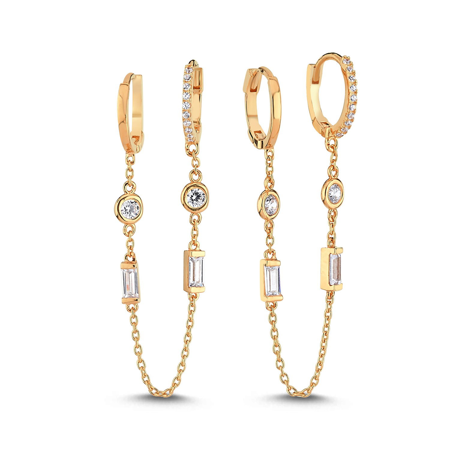 Hoop, 14ct Yellow Gold Double Drop Chain Hoop Earring by Ilana Album 14ct Gold