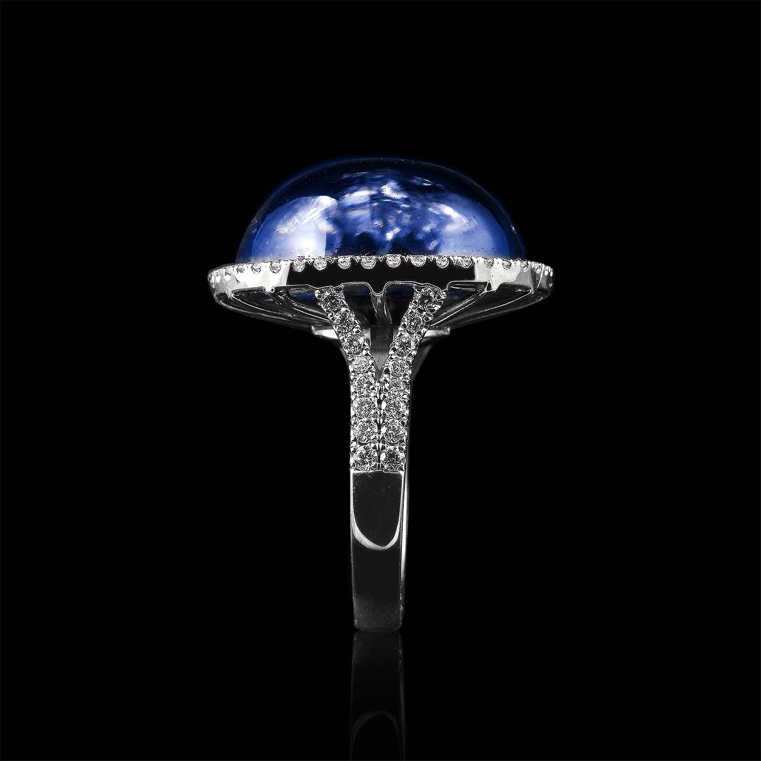 The Moon Ocean Halo Rings in Platinum with Oval Centre Stone Alternate shot 2