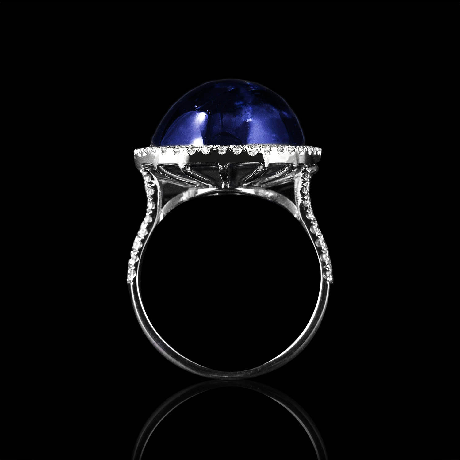 The Moon Ocean Halo Rings in Platinum with Oval Centre Stone Alternate shot 3