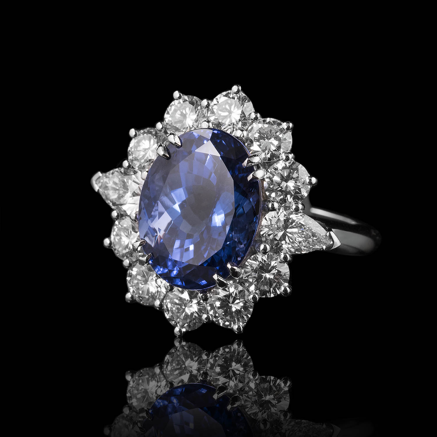 The Moon Ocean Halo Rings in Platinum with Oval Centre Stone Alternate shot 3