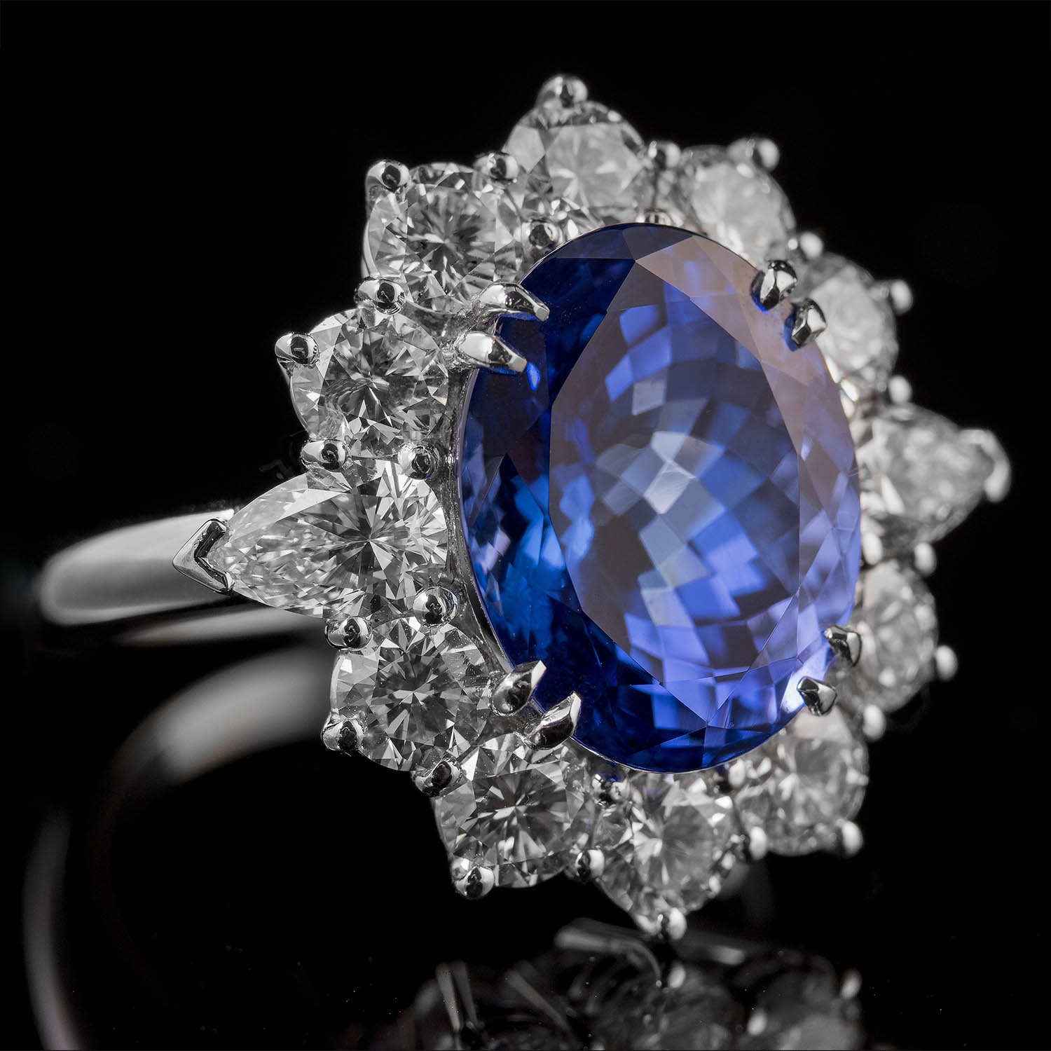 The Moon Ocean Halo Rings in Platinum with Oval Centre Stone Alternate shot 4